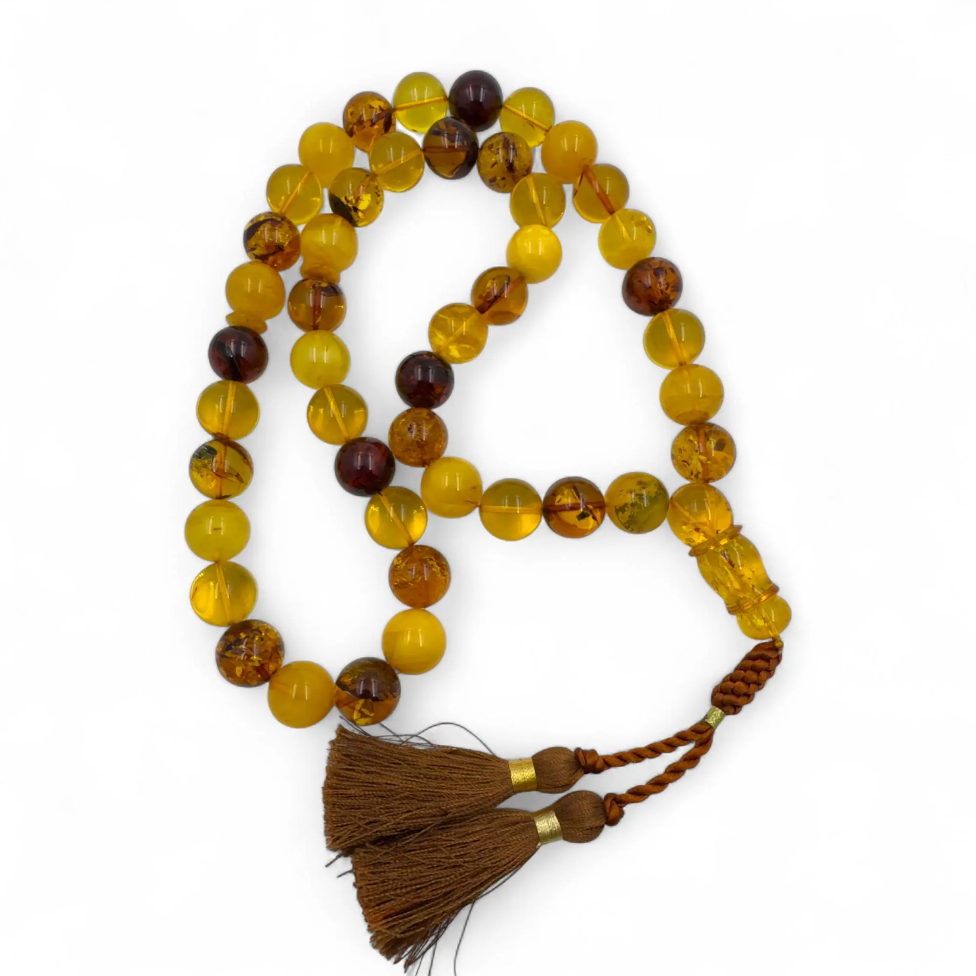 Fossilized Baltic Amber Prayer Beads: Sterling Silver Tassel Tasbih - image 2