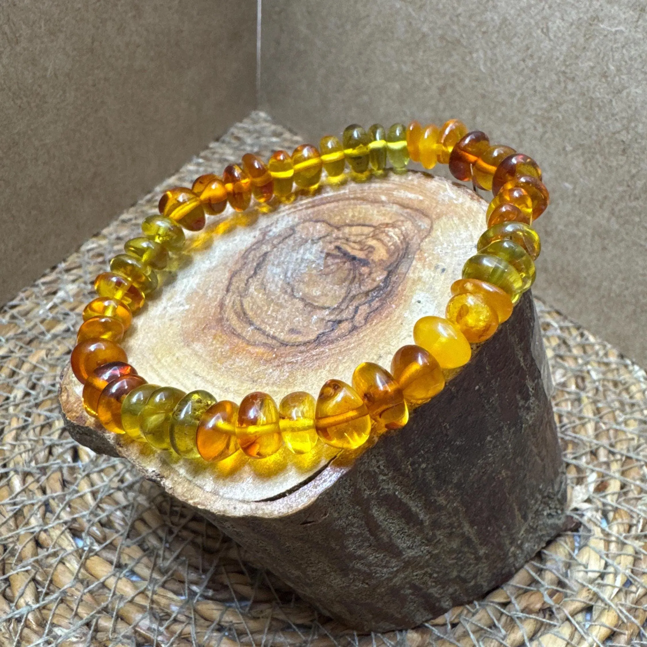Baltic Amber Bracelet: Yellow & Orange Natural Gemstone Bead Jewelry