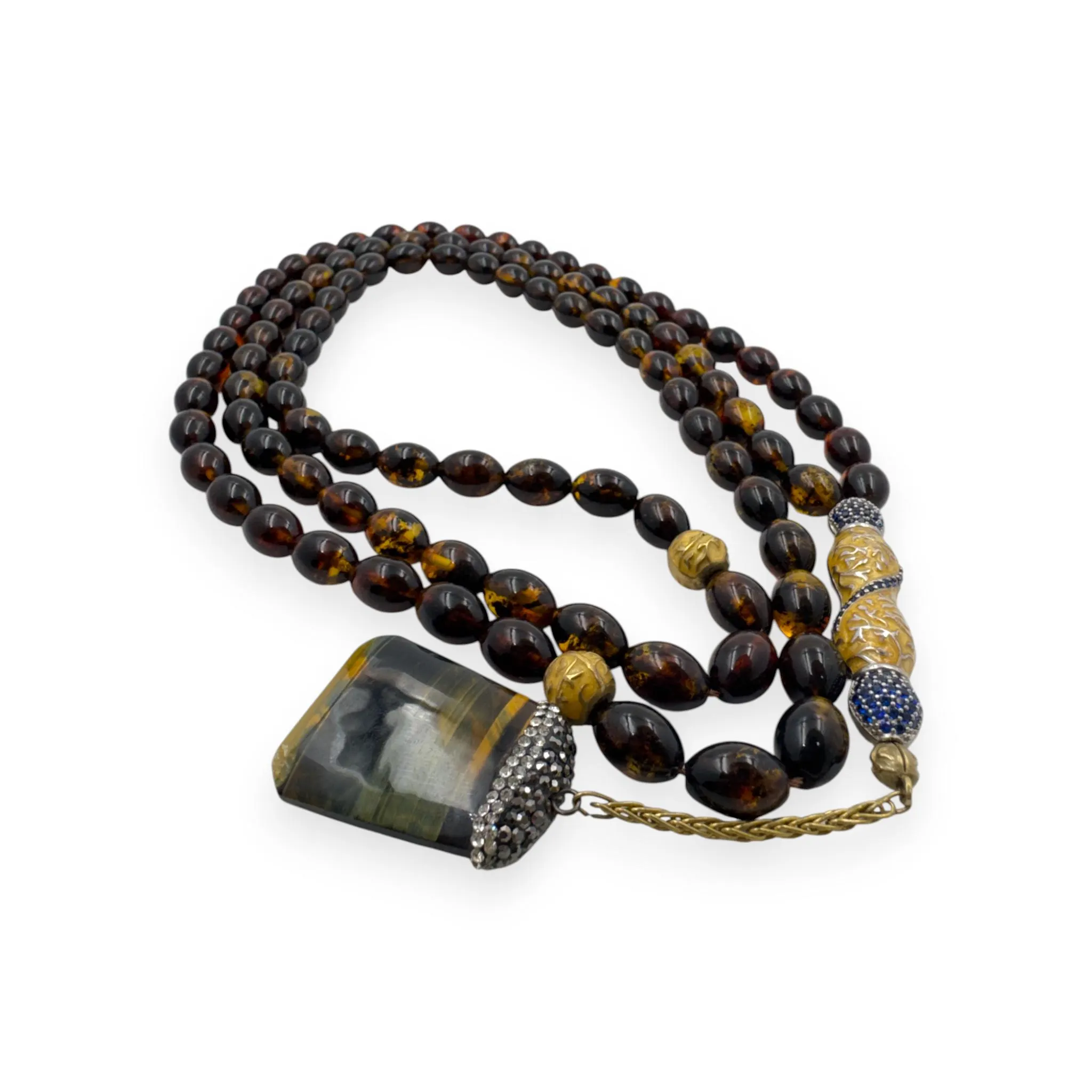 Special Design - Natural Amber 99 Beads Misbaha | Handcrafted Islamic Prayer Beads with Tassel, Baltic Amber, Fossil Beads, Unique Tasbih