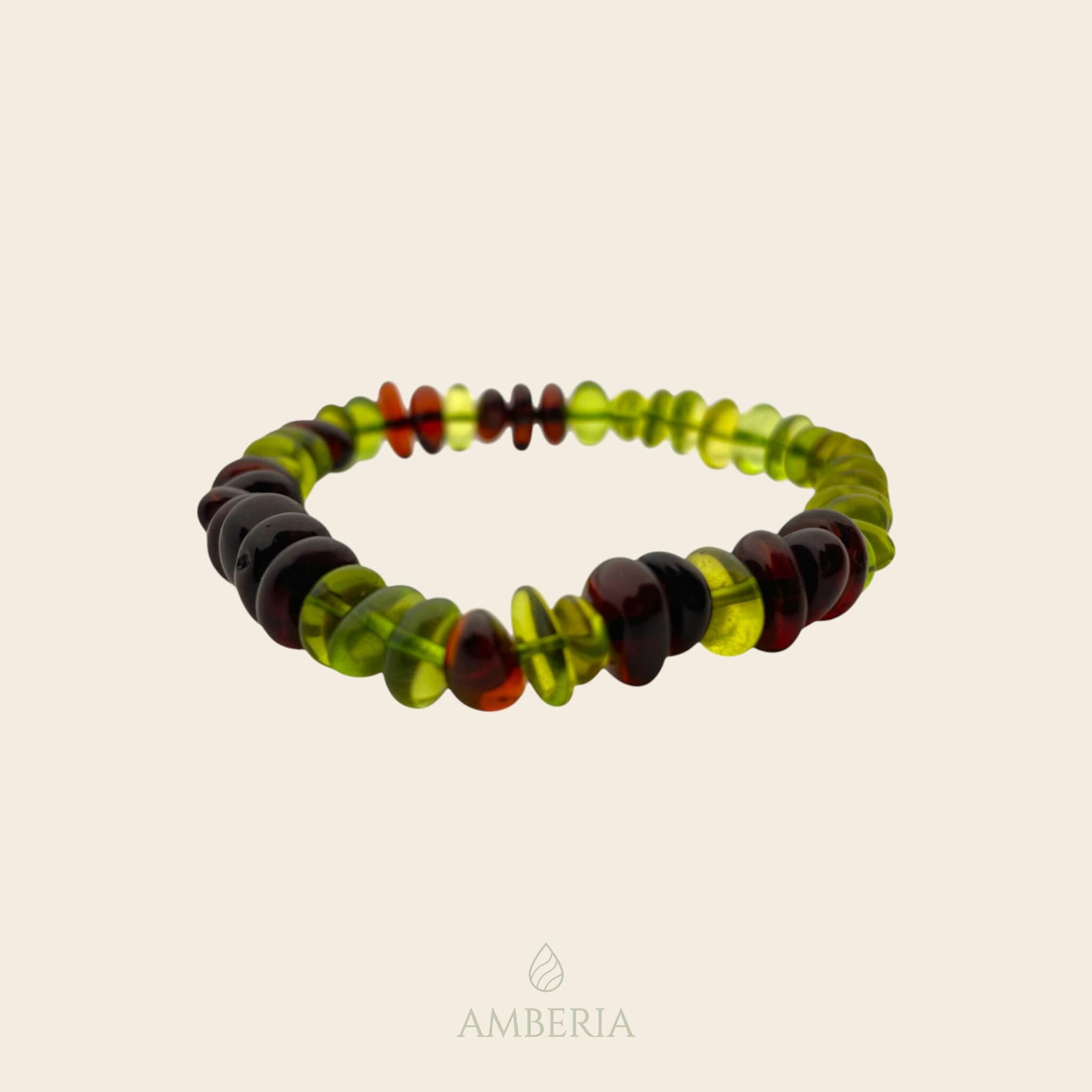 Stress Relief Green Amber Bracelet, Natural Caribbean Stone, Polished Faceted Cherry Beads, Wellness Jewelry