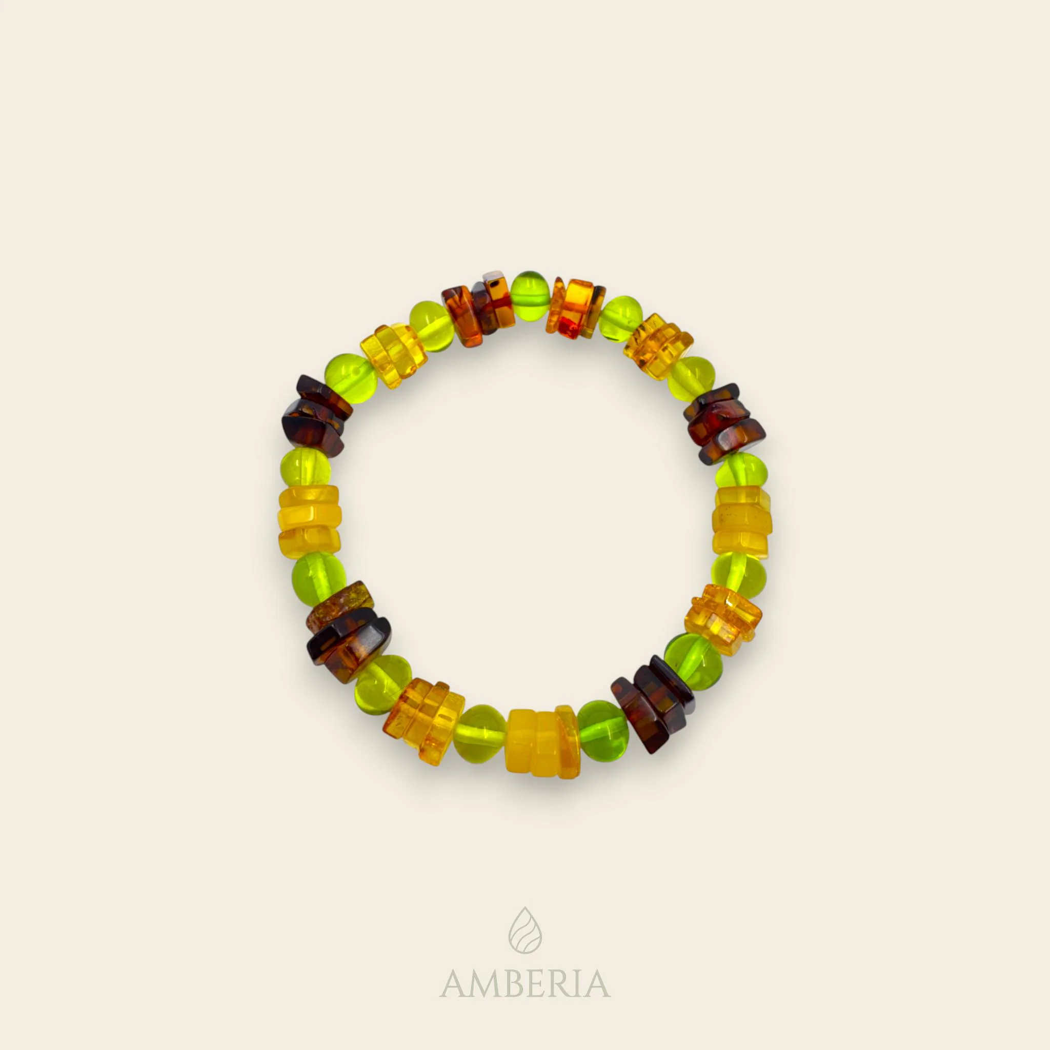 7 mm Unique Baltic Amber Bracelet - Stress Relief - Round and Square Beads in Green Yellow Cognac Colors - image 4
