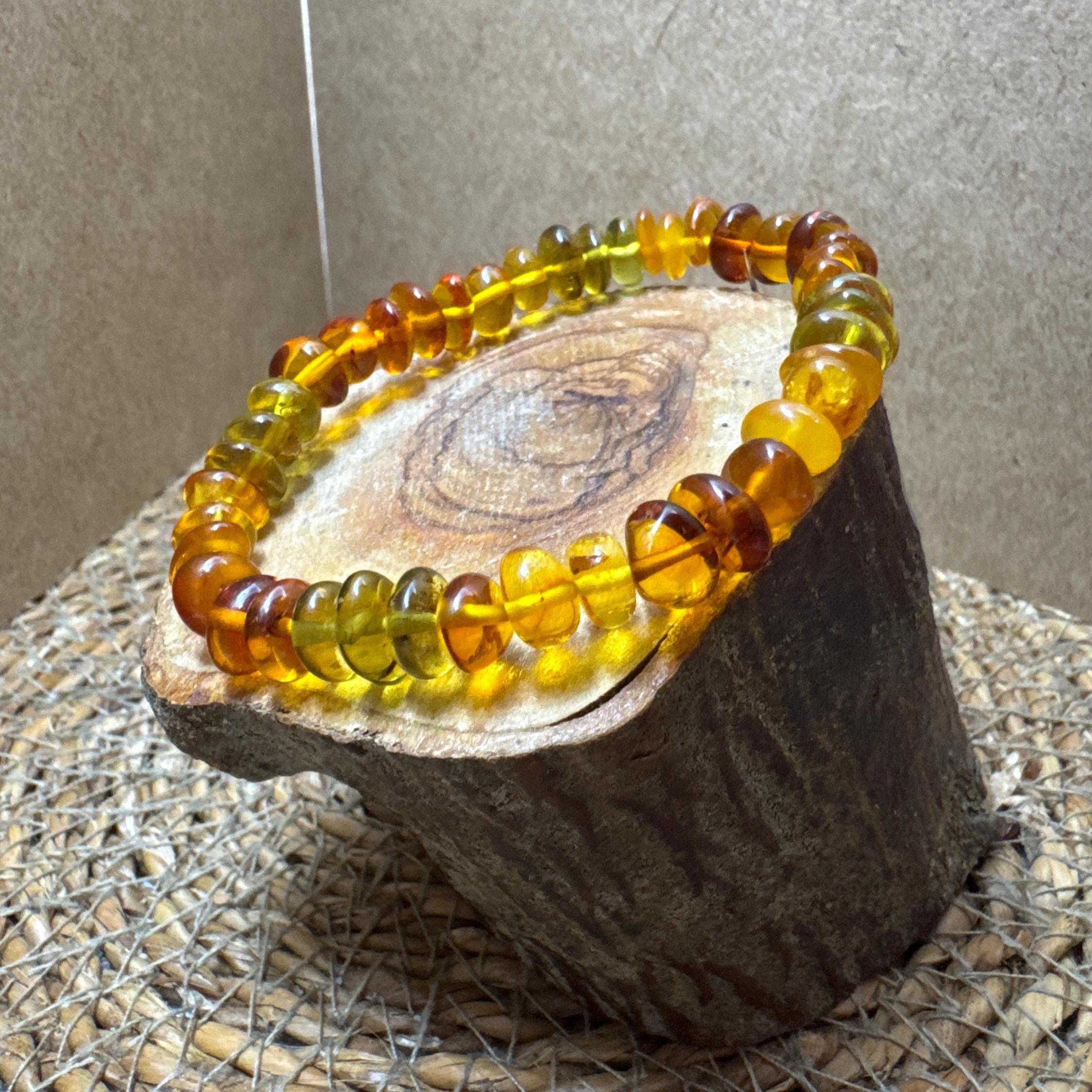 Baltic Amber Bracelet: Yellow & Orange Natural Gemstone Bead Jewelry