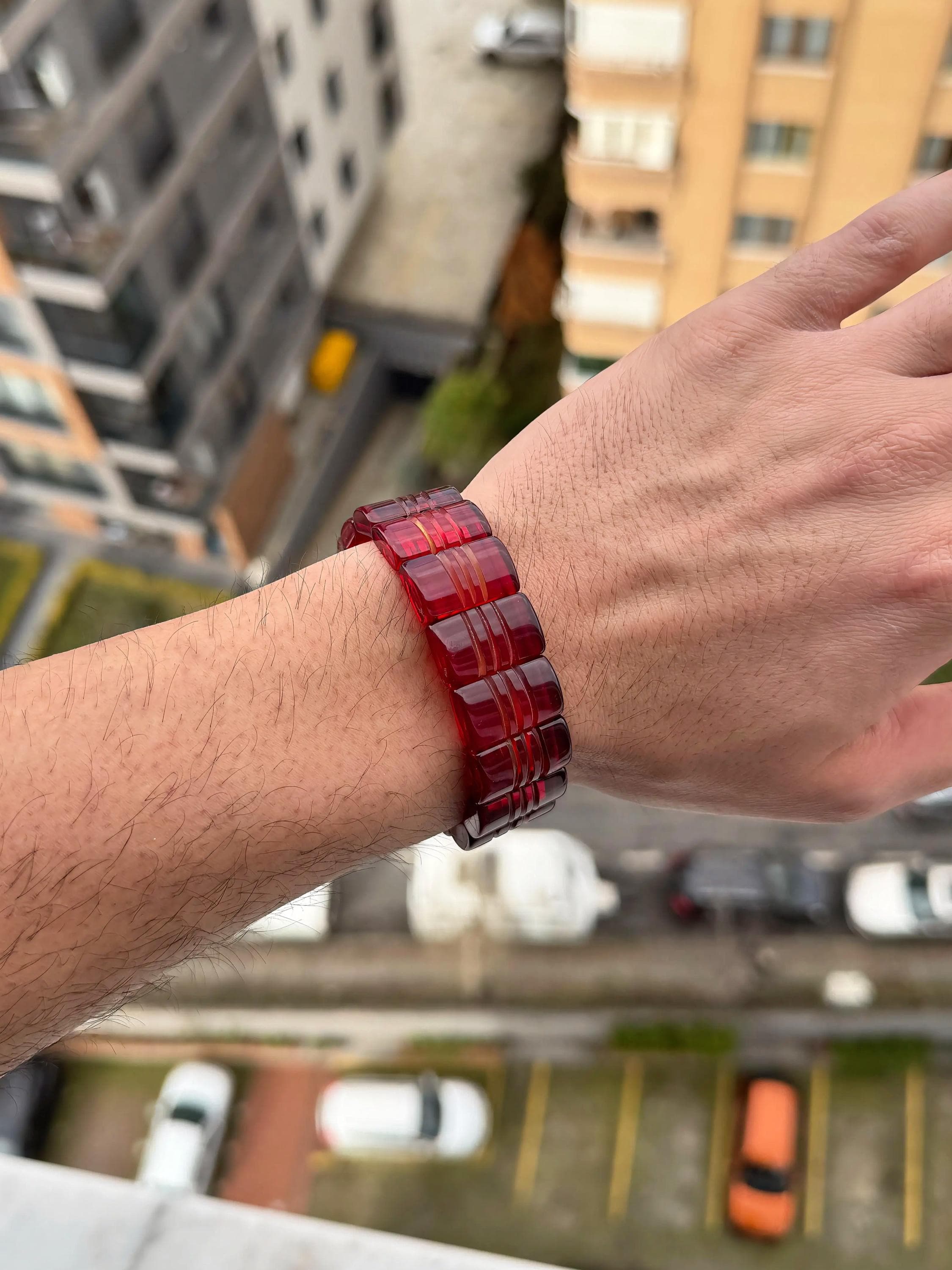 Large Cherry Red Amber Bracelet Genuine Baltic Jewelry for Men or Women - Anniversary Statement Wristband - image 4