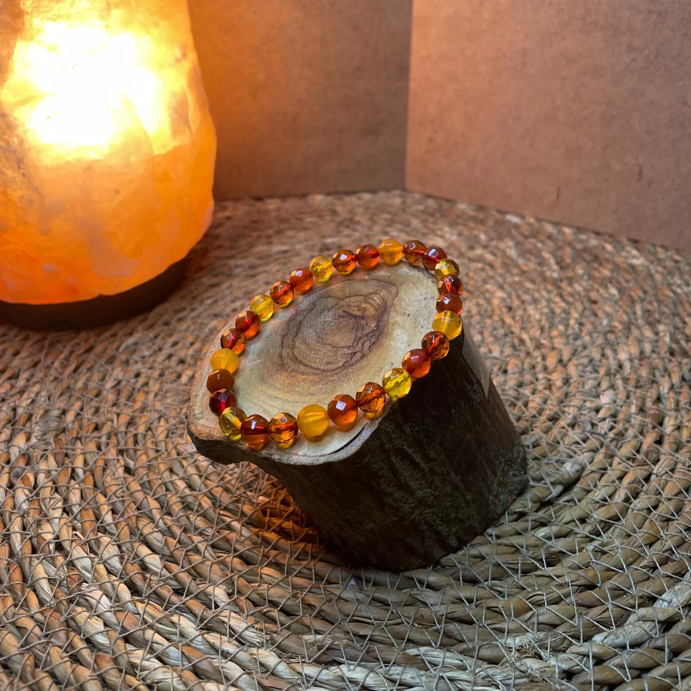 Amber Bracelet - 100% Natural - Diamond Cut Yellow Orange Beads - Handmade - Gemstone Jewelry - Stress Relief
