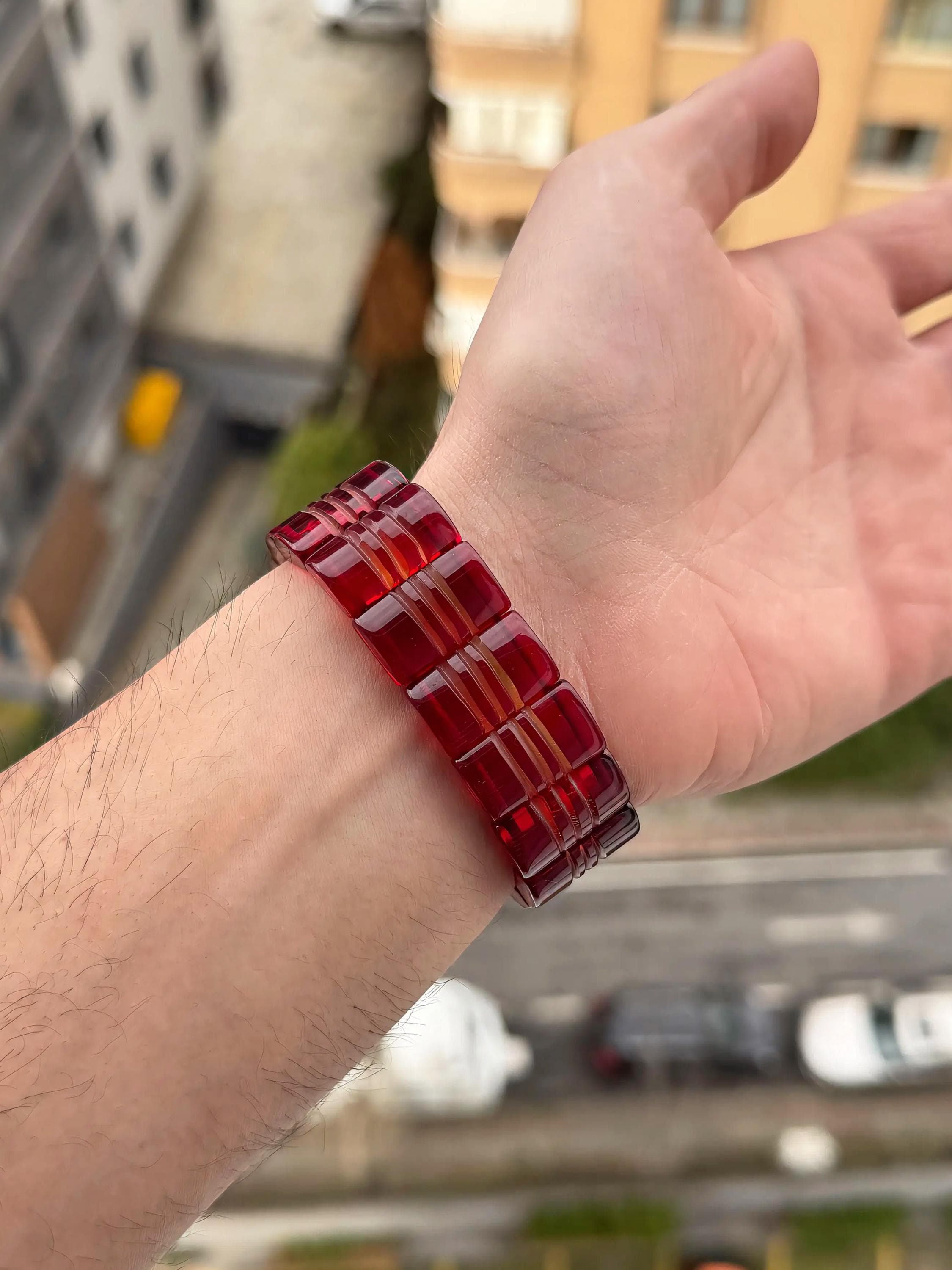 Large Cherry Red Amber Bracelet Genuine Baltic Jewelry for Men or Women - Anniversary Statement Wristband - image 5