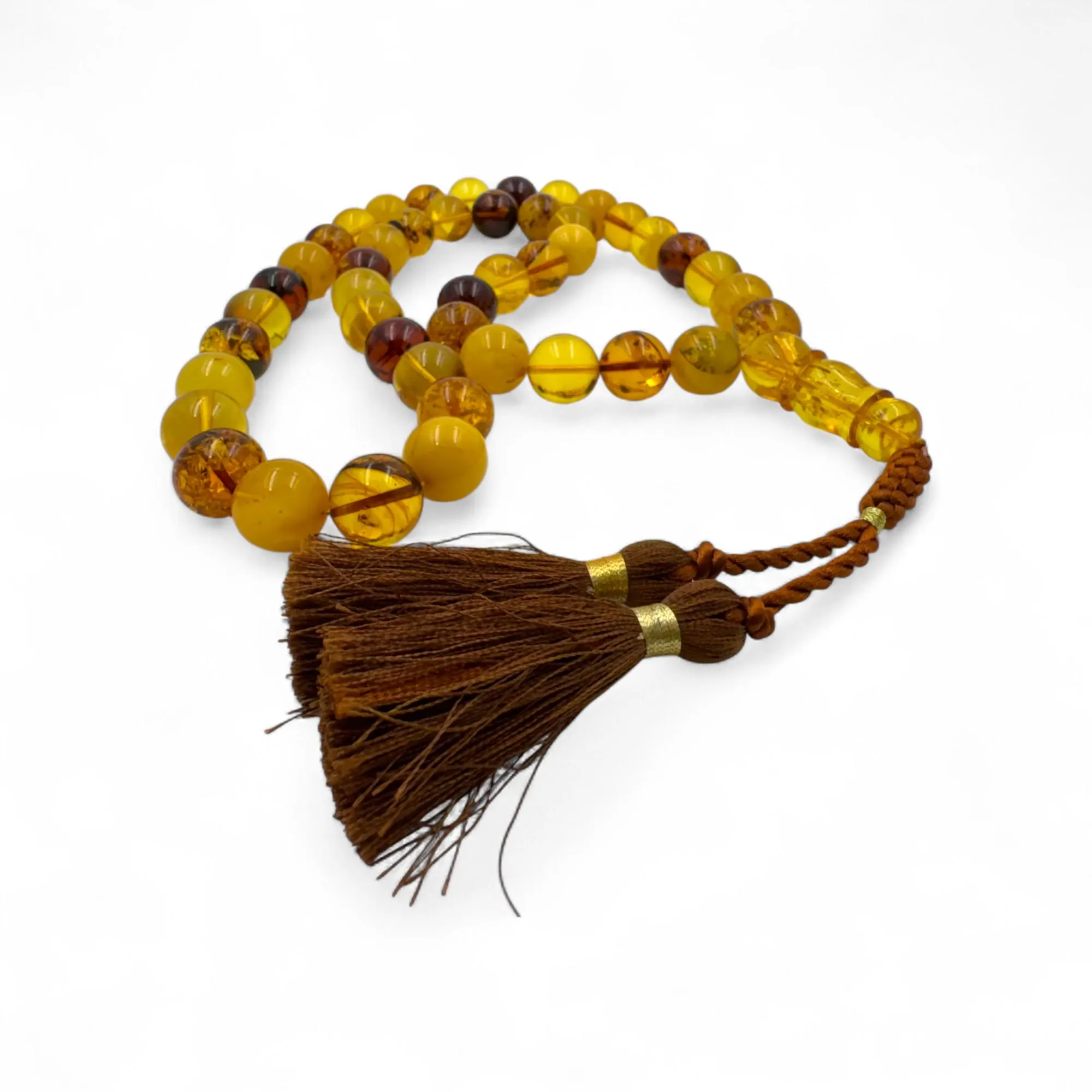 Real Baltic Amber Rosary with Plant Fossils & 925 Silver Tassel, Amber with Plant Fossils,Natural Baltic Amber Islamic Rosary,Amber Tesbih