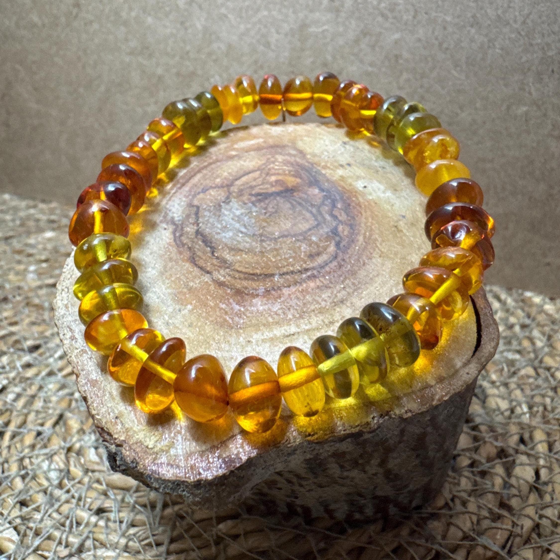Baltic Amber Bracelet: Yellow & Orange Natural Gemstone Bead Jewelry