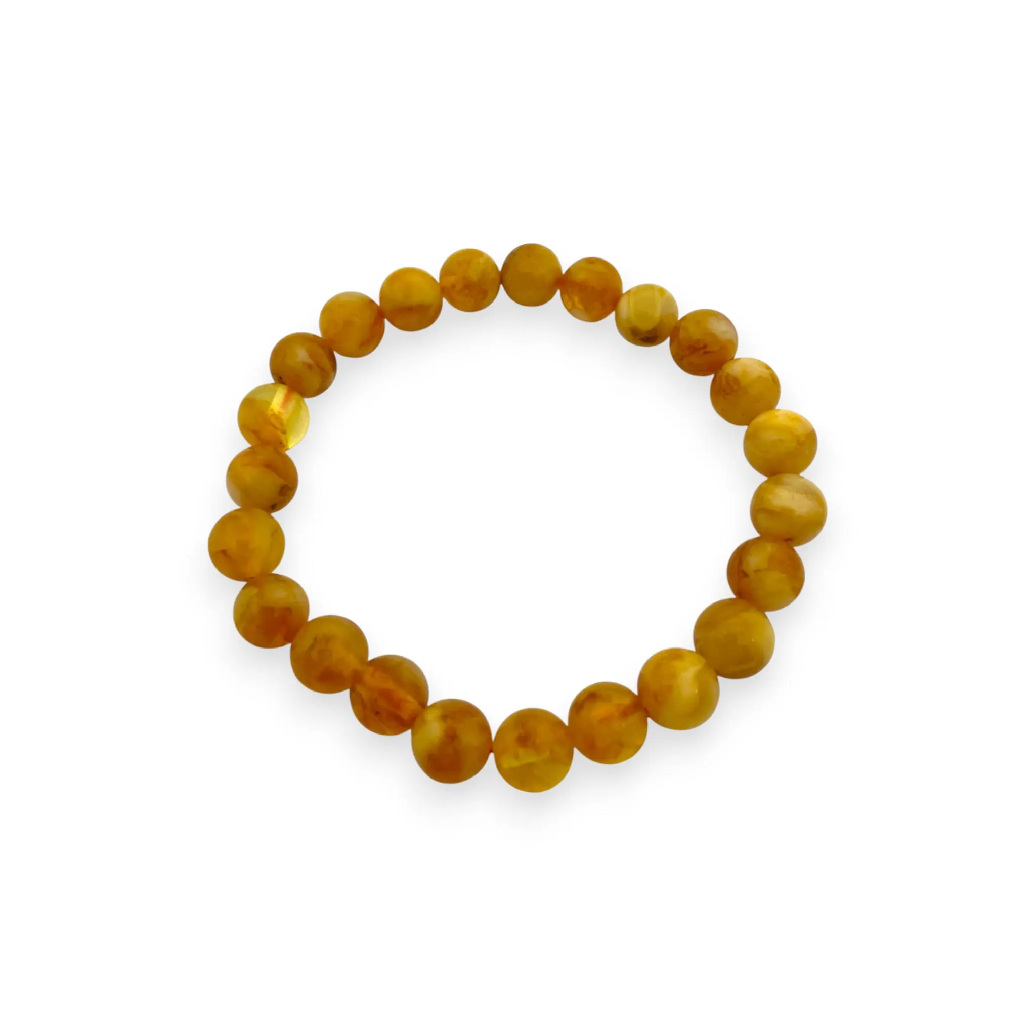 100% Natural Amber Bracelet - Round Honey Gemstone Beads - Stretch Bracelet - Stress Relief - Unisex Gift