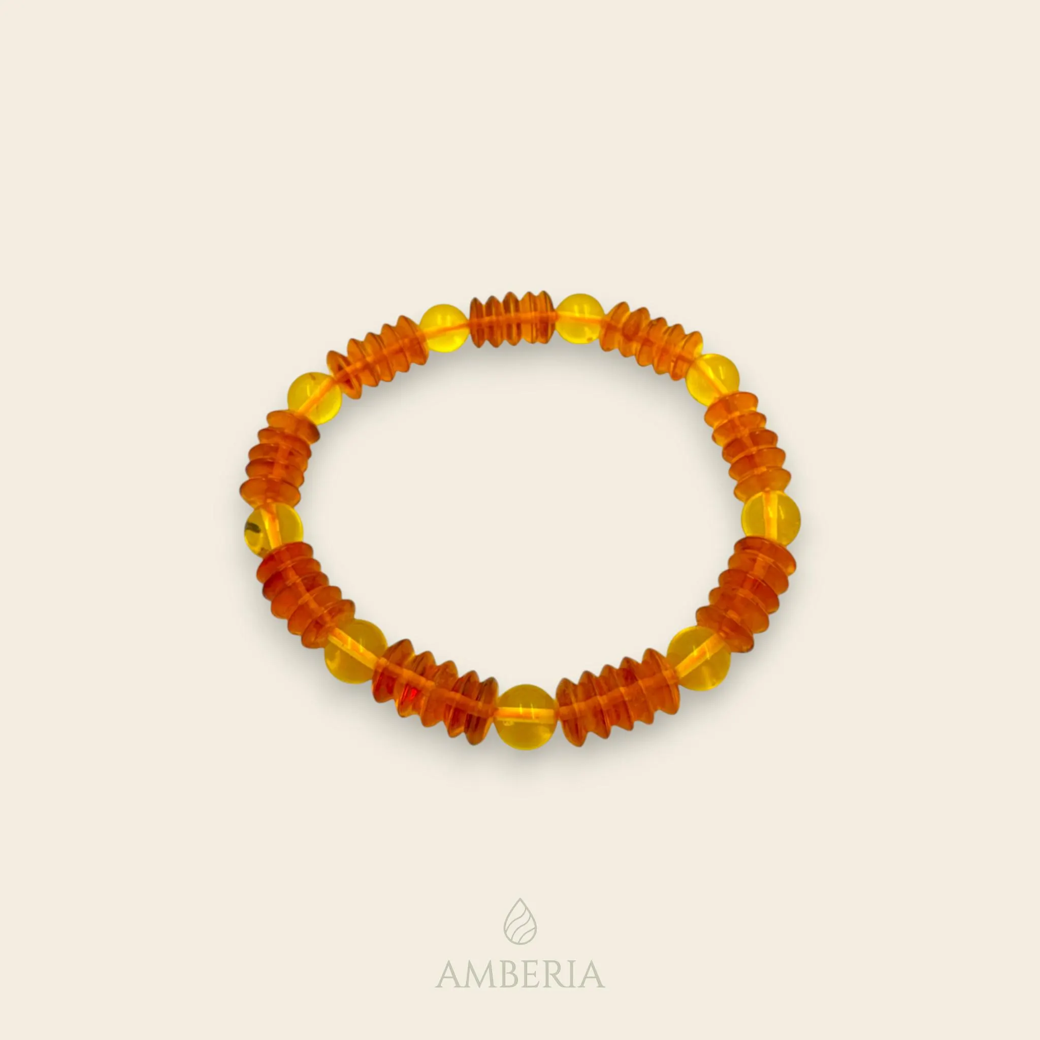 Baltic Amber Bracelet Cognac Yellow - Natural Round Flat Beads Unisex Jewelry