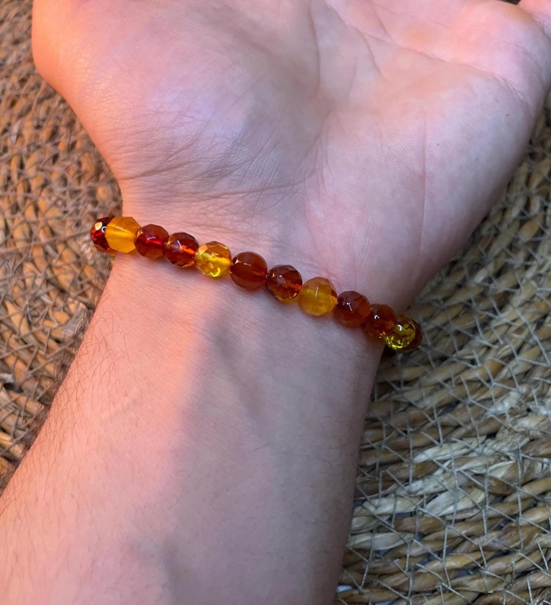 Amber Bracelet - 100% Natural - Diamond Cut Yellow Orange Beads - Handmade - Gemstone Jewelry - Stress Relief