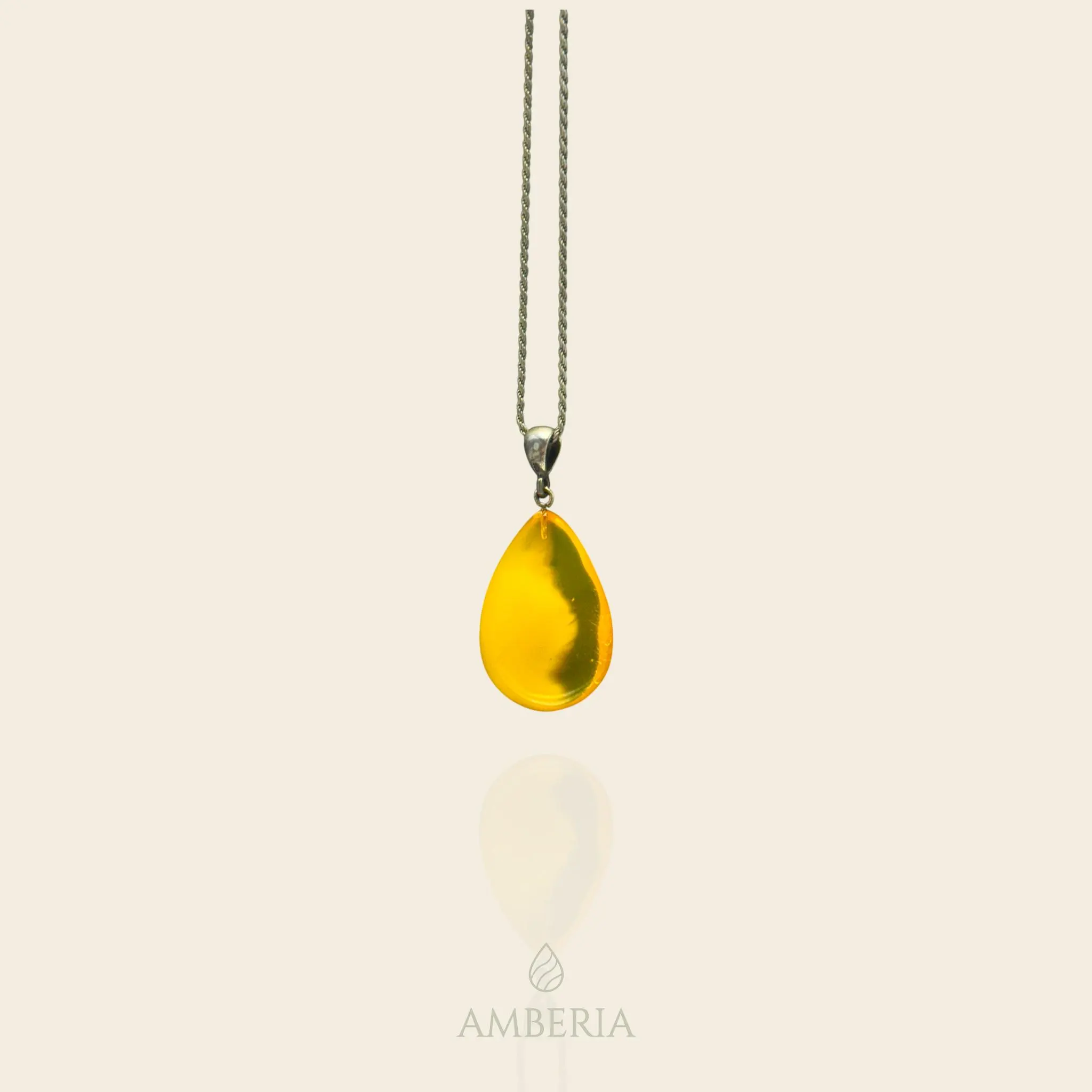 Honey Baltic Amber Pendant 925 Sterling Silver, Yellow Teardrop Necklace, Natural Succinite Gemstone, Handcrafted Pear Shaped Jewelry