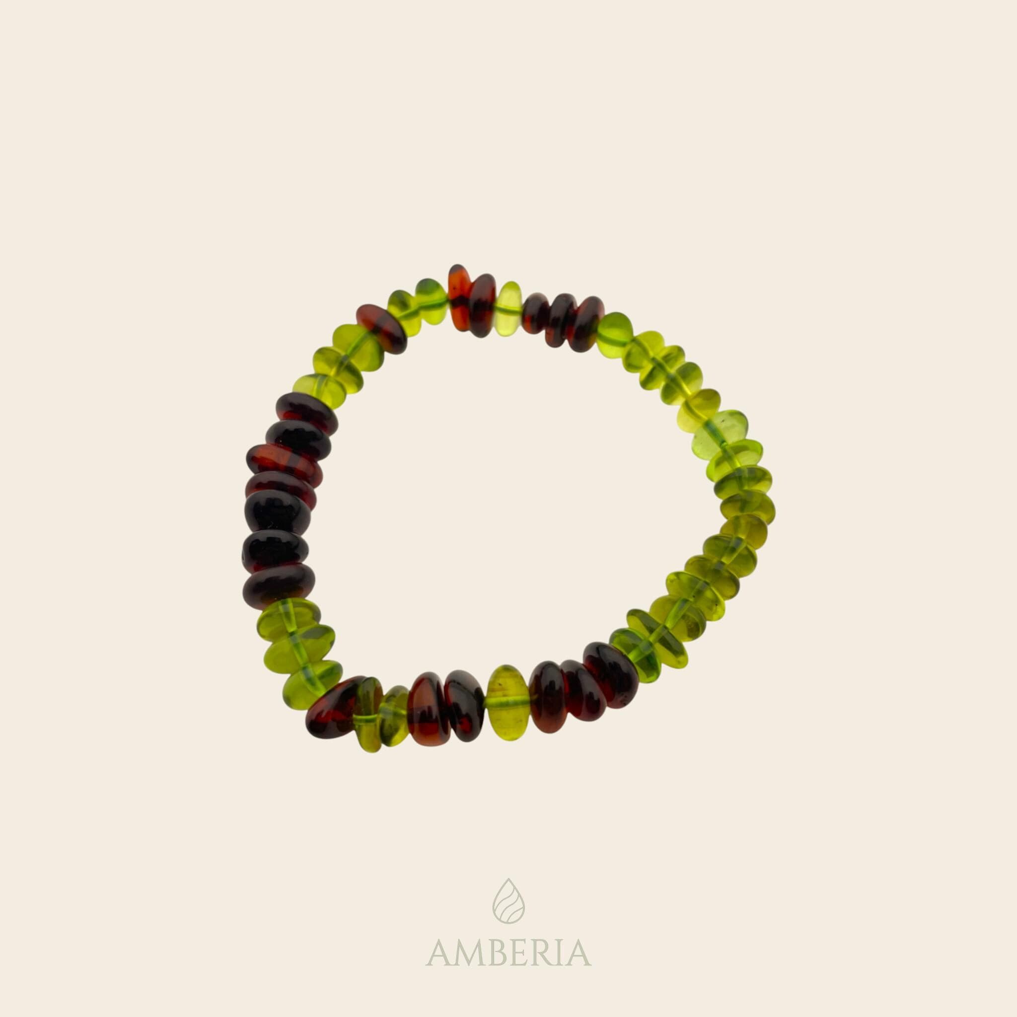 Stress Relief Green Amber Bracelet, Natural Caribbean Stone, Polished Faceted Cherry Beads, Wellness Jewelry