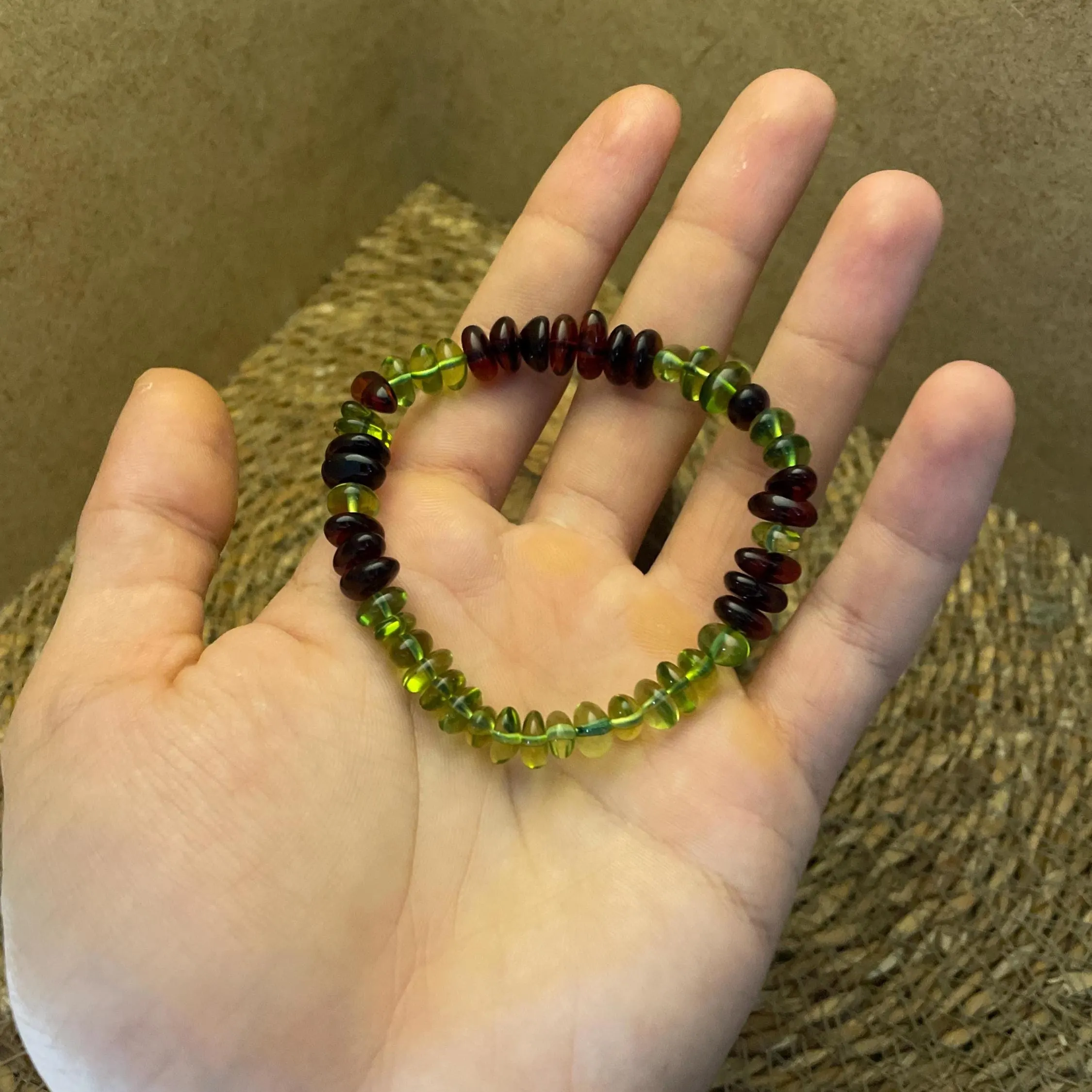 Stress Relief Green Amber Bracelet, Natural Caribbean Stone, Polished Faceted Cherry Beads, Wellness Jewelry - image 2