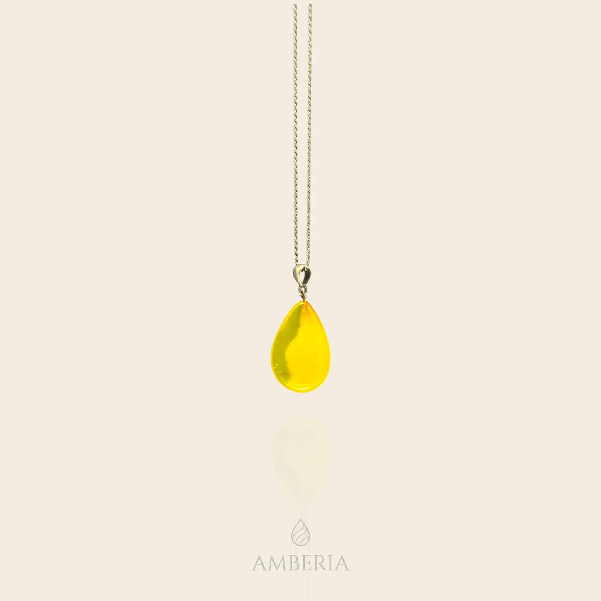 Honey Baltic Amber Pendant 925 Sterling Silver, Yellow Teardrop Necklace, Natural Succinite Gemstone, Handcrafted Pear Shaped Jewelry