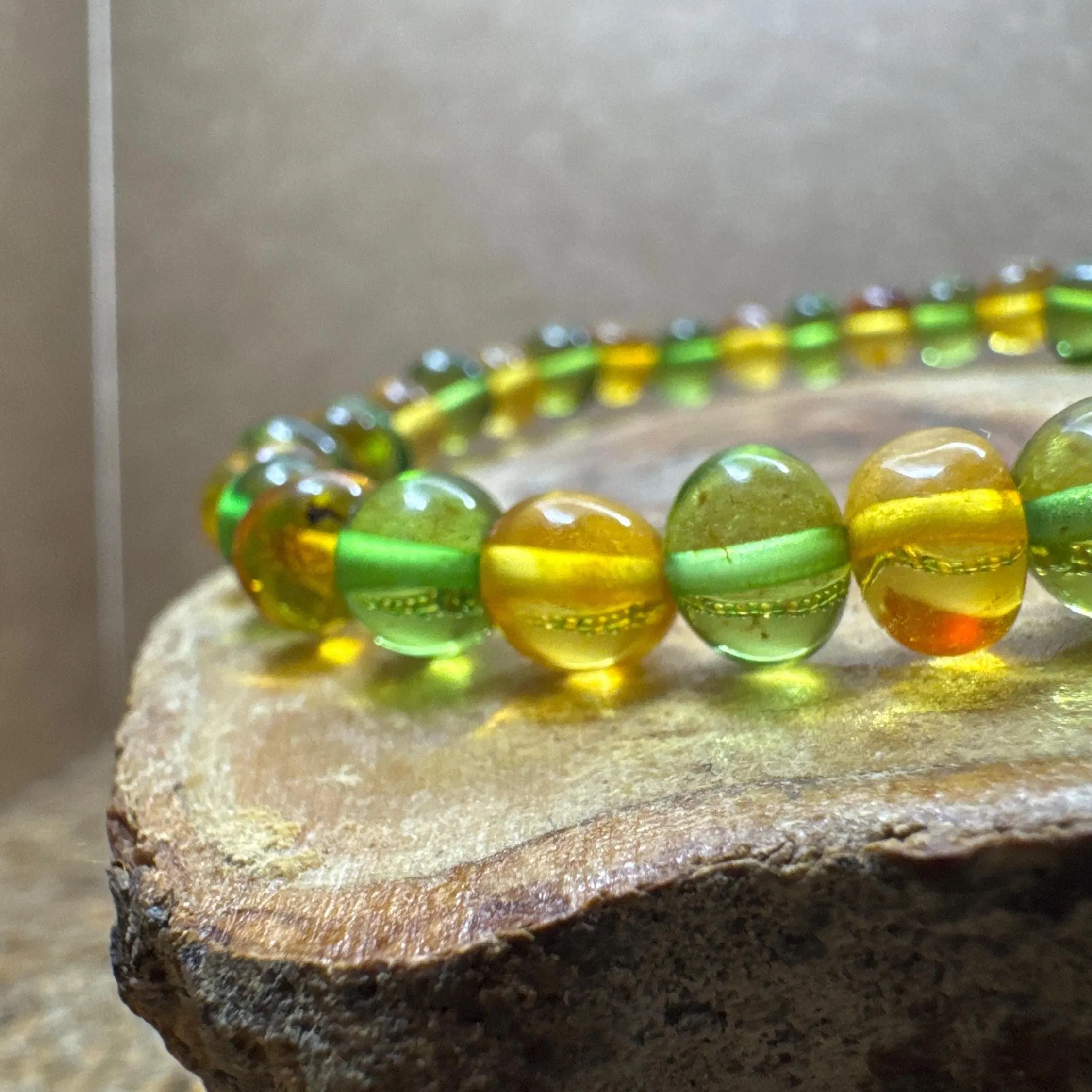 Baltic Amber necklace Ombre 100% Natural amber 6mm beads. Amber bead necklace 55cm. With chain and leaf pendant on back. Healing stone!