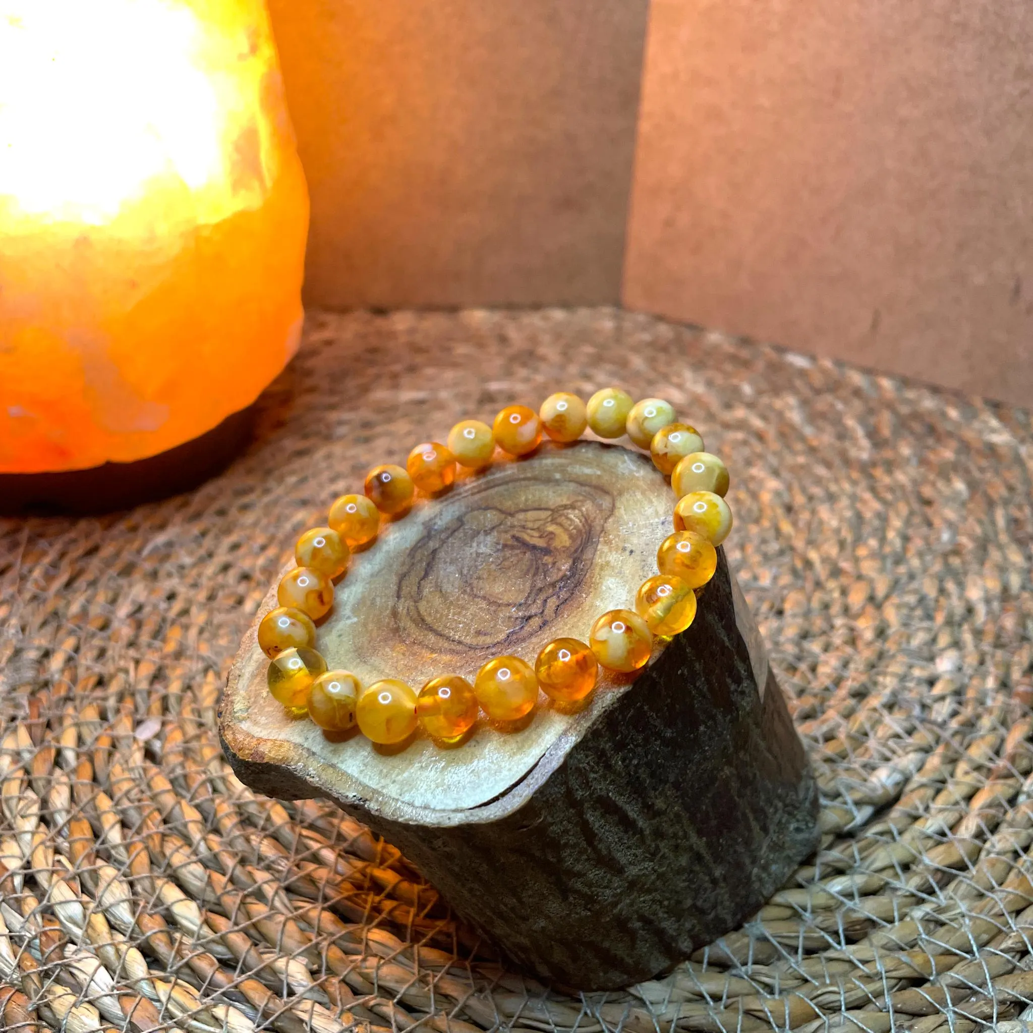 100% Natural Amber Bracelet - Round Honey Gemstone Beads - Stretch Bracelet - Stress Relief - Unisex Gift