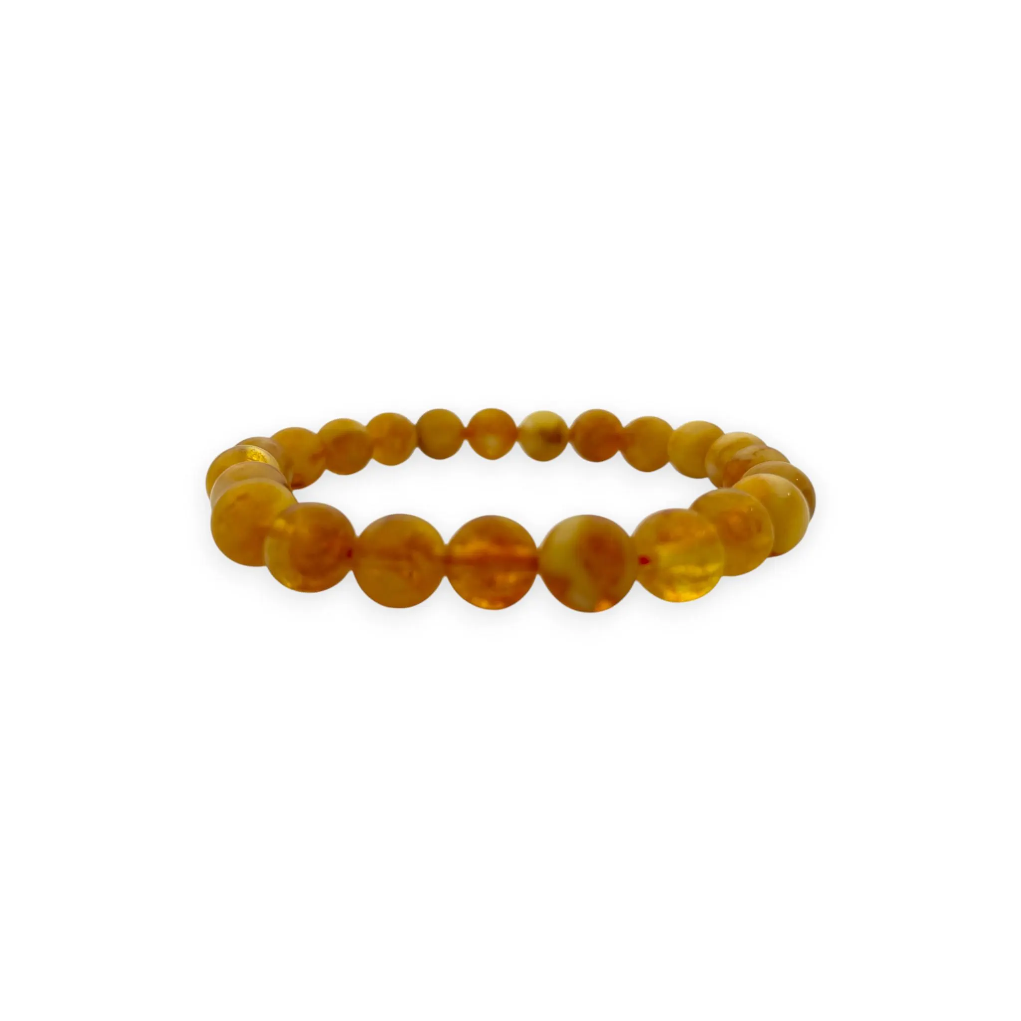 100% Natural Amber Bracelet - Round Honey Gemstone Beads - Stretch Bracelet - Stress Relief - Unisex Gift
