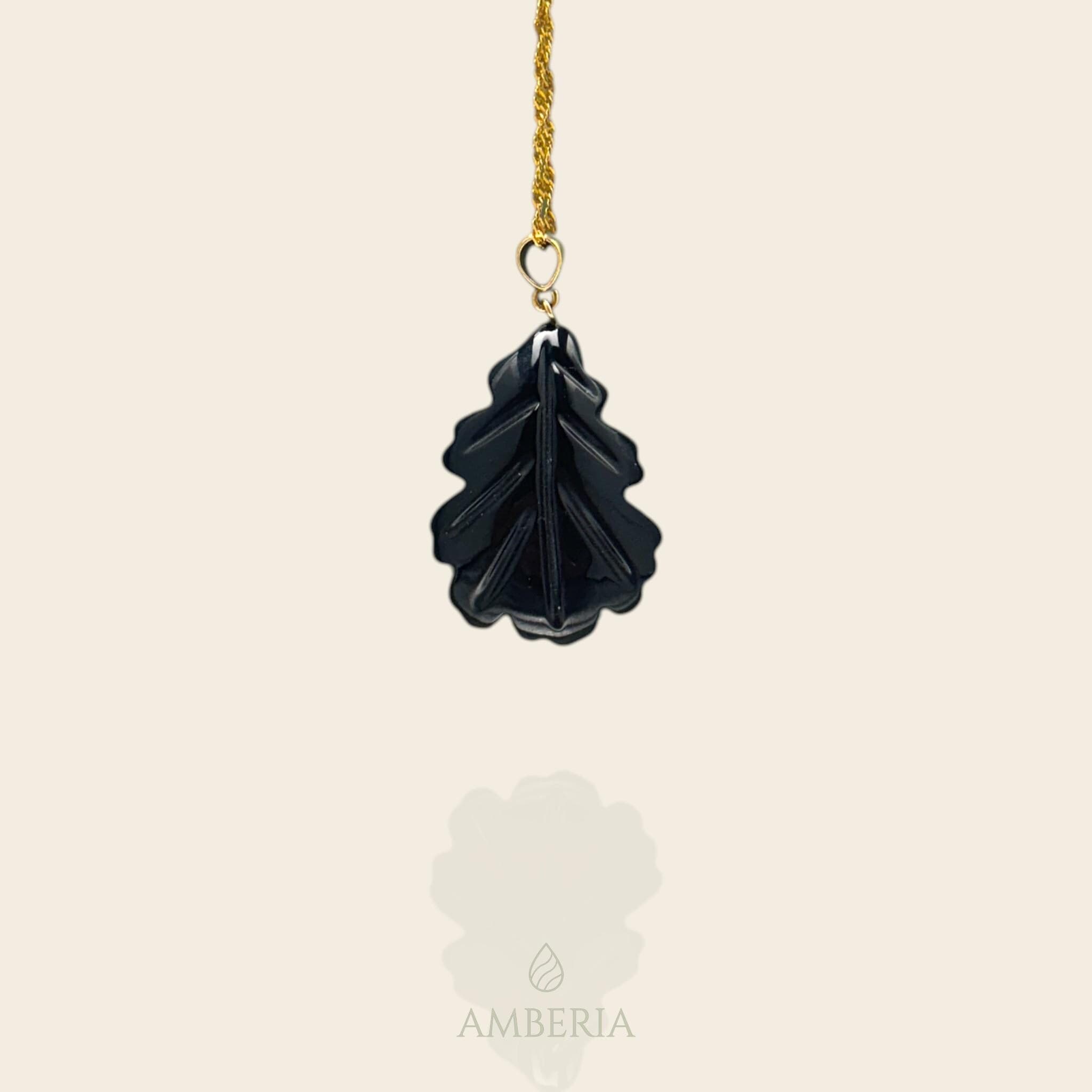 Dark Blue Baltic Amber Pendant 925 Sterling Silver, Pine Tree Carved Necklace, Navy Succinite Gemstone, Handcrafted Forest Inspired Jewelry