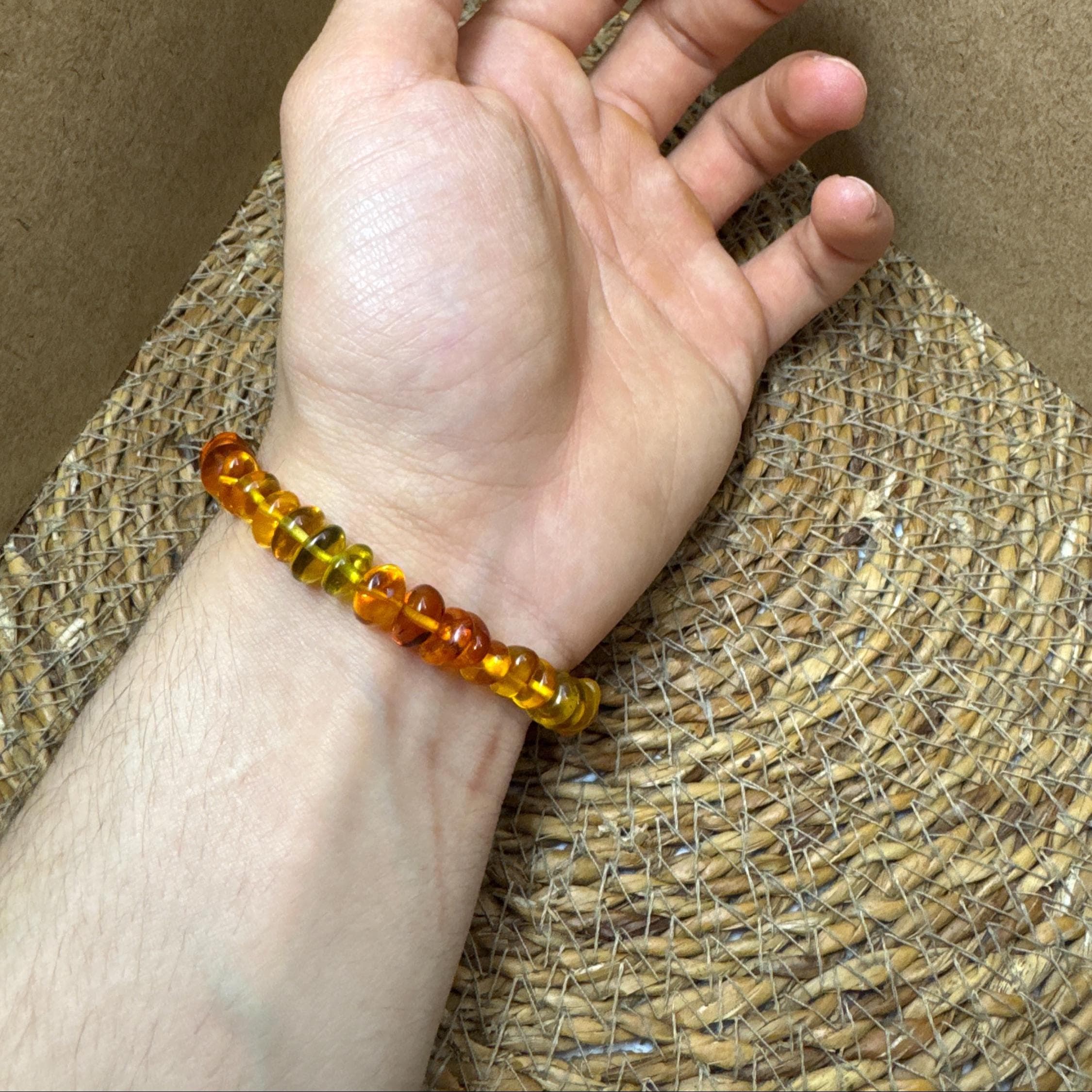 Baltic Amber Bracelet: Yellow & Orange Natural Gemstone Bead Jewelry