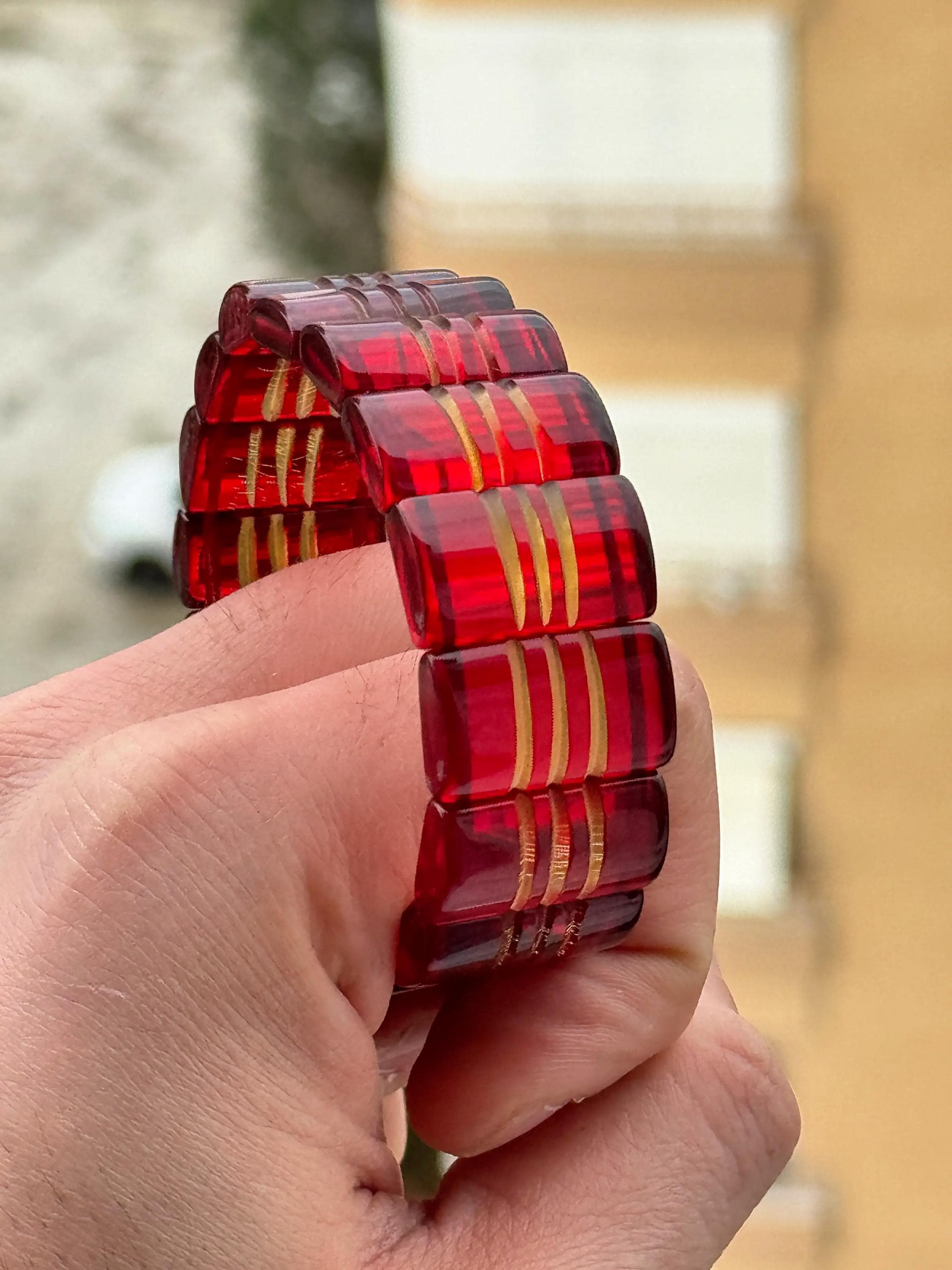 Red Cherry Amber Bracelet โข Natural Baltic Amber Jewelry โข Energy Beaded Bracelet for Pain Relief, Stress, Strength & Balance