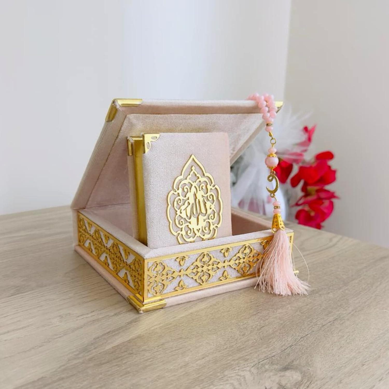 Velvet Covered Quran Gift Box with Pearl Tasbih: Islamic Wedding Gift, Birthday Gift Set, Eid Ramadan Gift Muslim Wedding Decoration - image 5