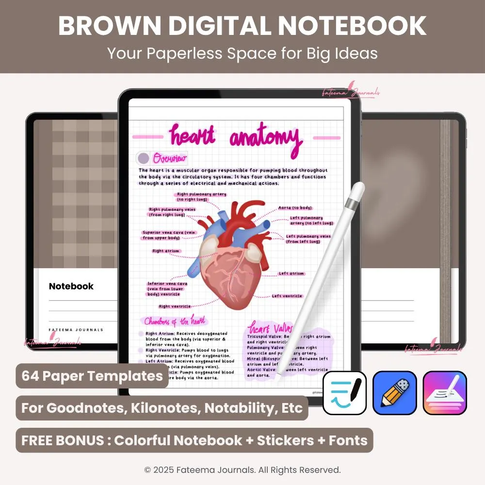 Brown Digital Notebook | Paper Templates | Digital Notebook for Goodnotes, Kilonotes, Notability | Study Notes | Made by Fateema Journals