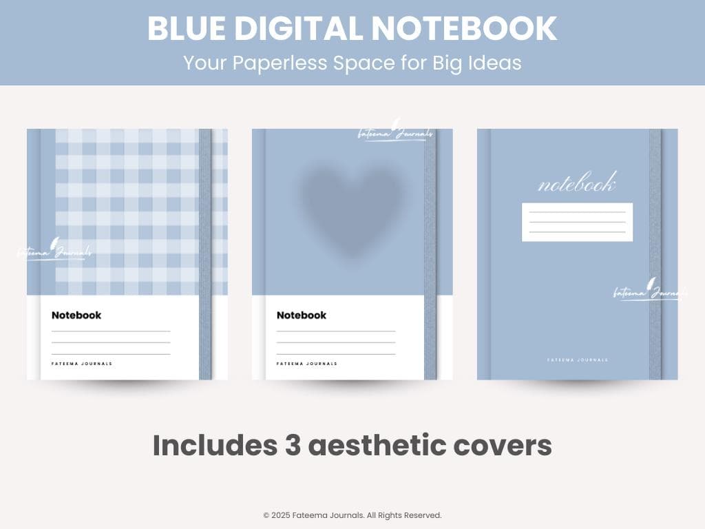 Blue Digital Notebook | Paper Templates | Digital Notebook for Goodnotes, Kilonotes, Notability | Study Notes | Made by Fateema Journals - image 3