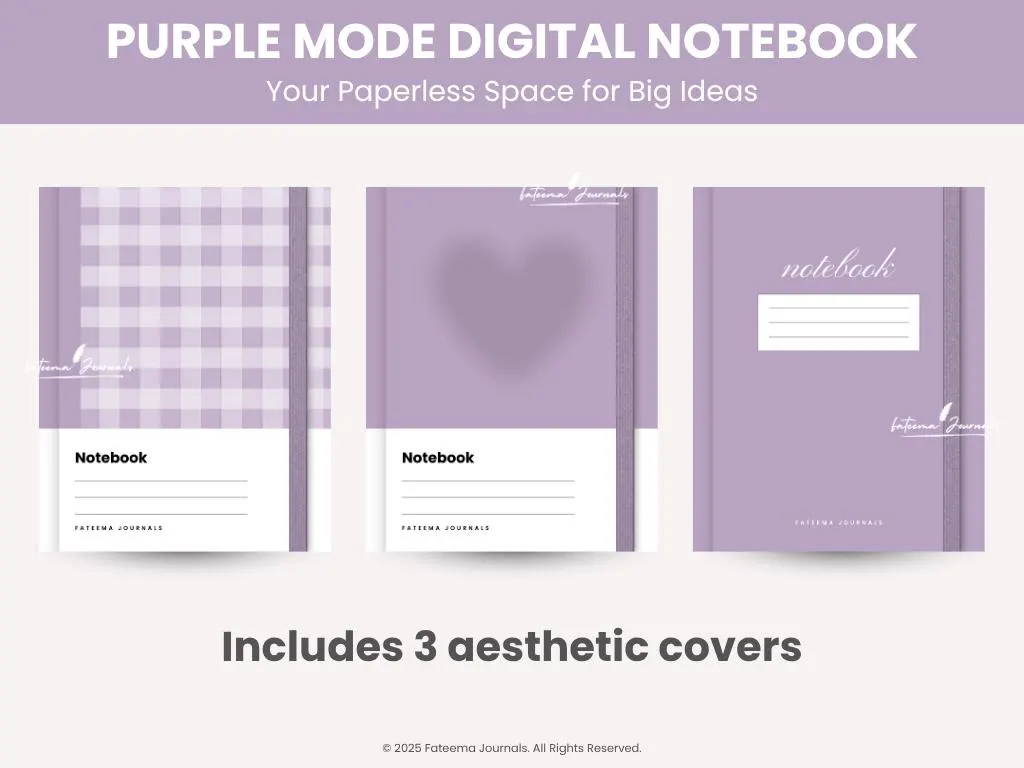 Purple Mode Digital Notebook | Paper Templates | Digital Notebook for Goodnotes, Kilonotes, Notability | Study Notes | by Fateema Journals - image 3
