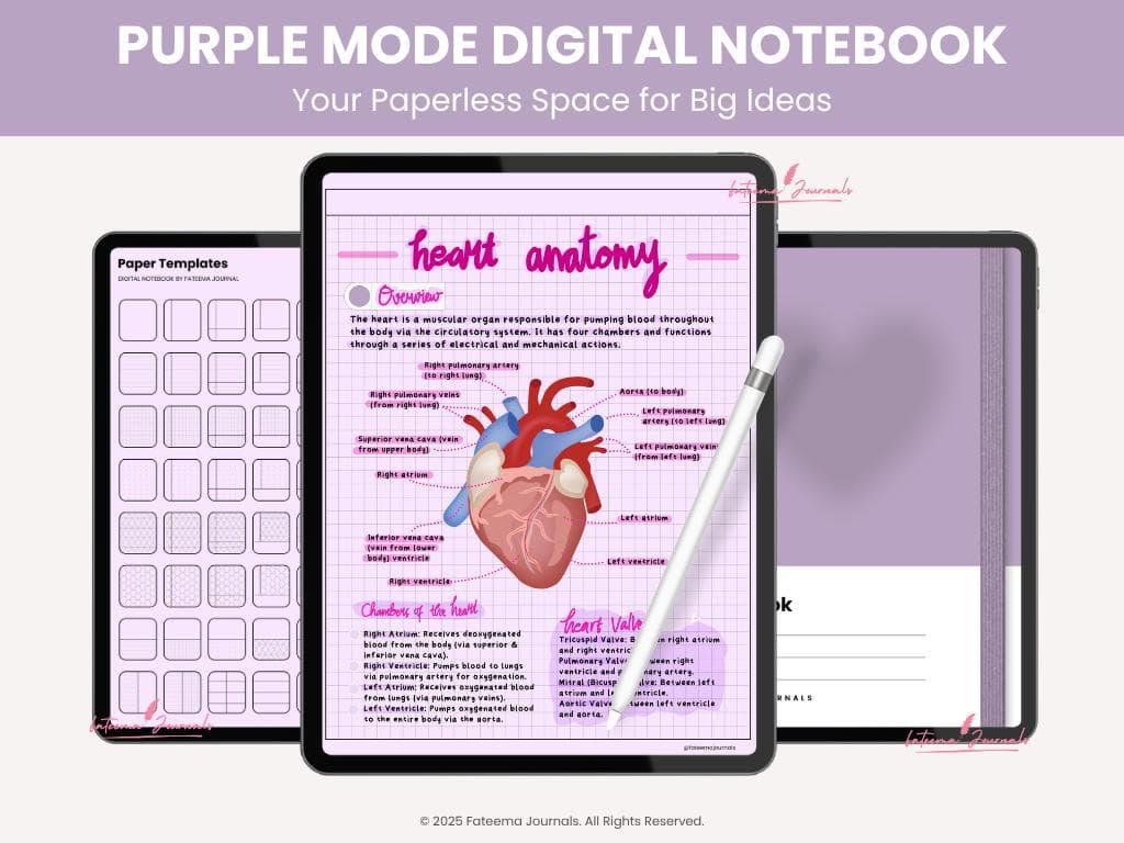 Purple Mode Digital Notebook | Paper Templates | Digital Notebook for Goodnotes, Kilonotes, Notability | Study Notes | by Fateema Journals - image 2
