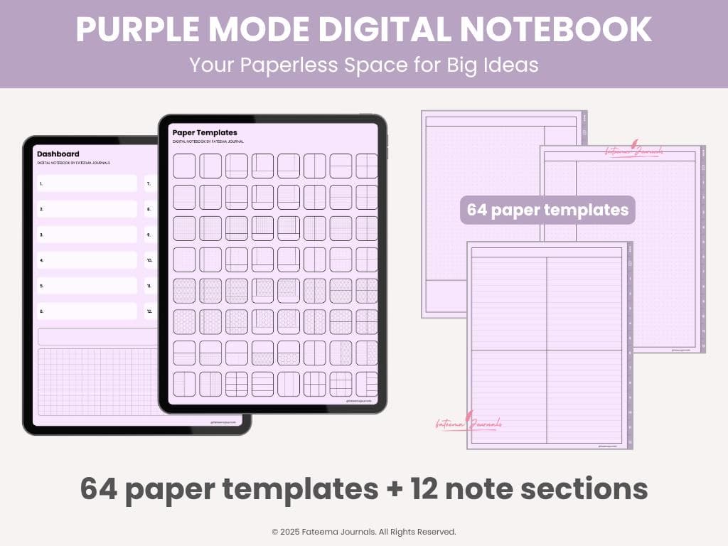 Purple Mode Digital Notebook | Paper Templates | Digital Notebook for Goodnotes, Kilonotes, Notability | Study Notes | by Fateema Journals - image 4