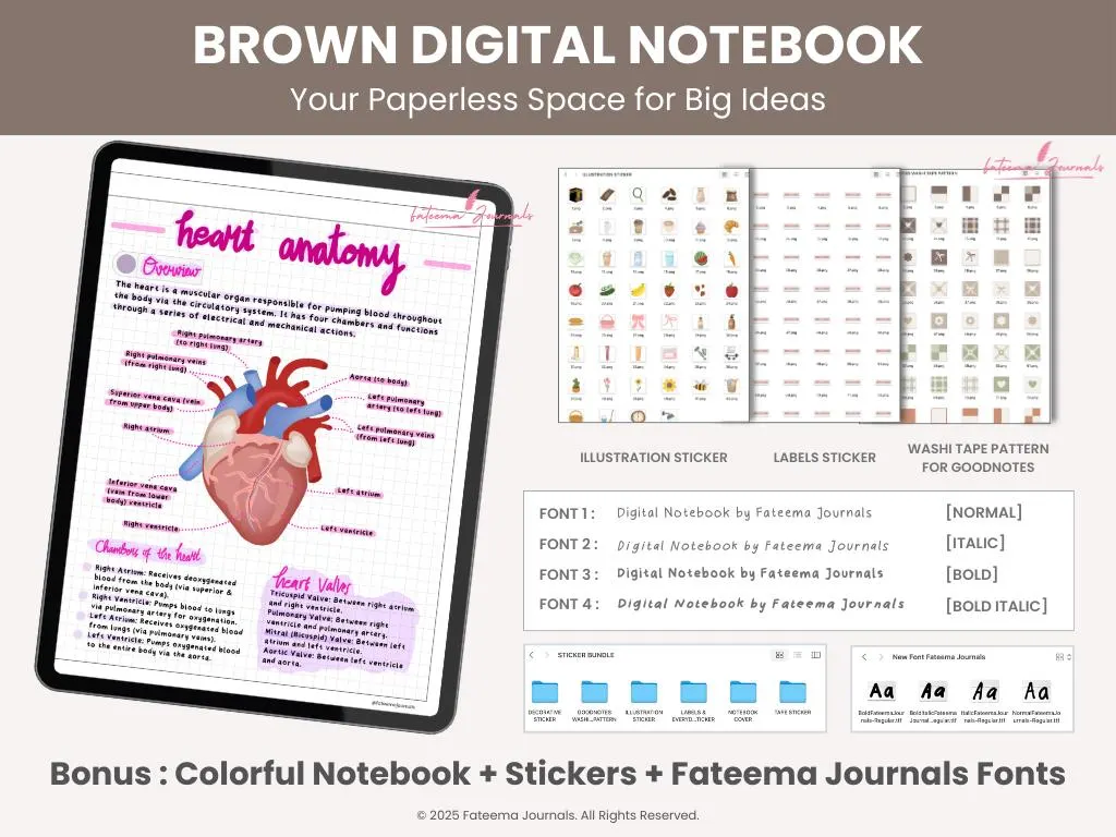 Brown Digital Notebook | Paper Templates | Digital Notebook for Goodnotes, Kilonotes, Notability | Study Notes | Made by Fateema Journals - image 3