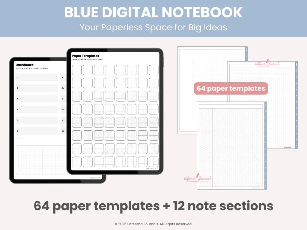 Blue Digital Notebook | Paper Templates | Digital Notebook for Goodnotes, Kilonotes, Notability | Study Notes | Made by Fateema Journals - image 4
