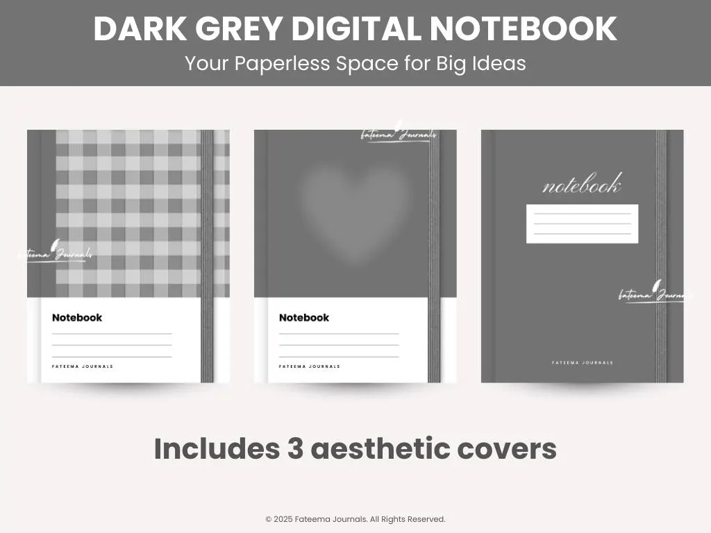Dark Grey Digital Notebook | Paper Templates | Digital Notebook for Goodnotes, Kilonotes, Notability | Study Notes |Made by Fateema Journals - image 5