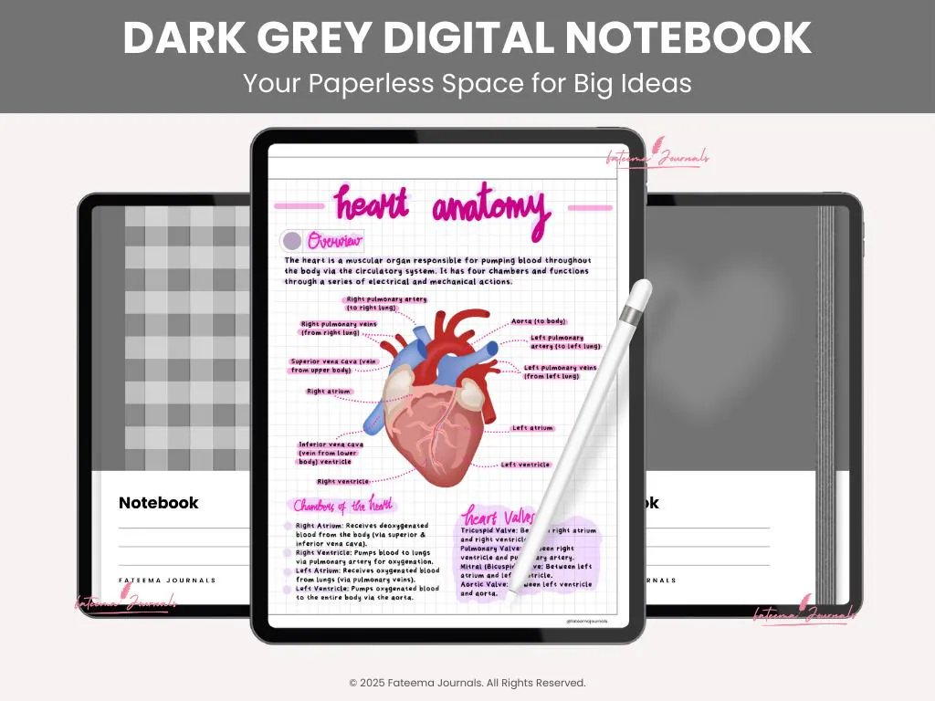 Dark Grey Digital Notebook | Paper Templates | Digital Notebook for Goodnotes, Kilonotes, Notability | Study Notes |Made by Fateema Journals - image 4