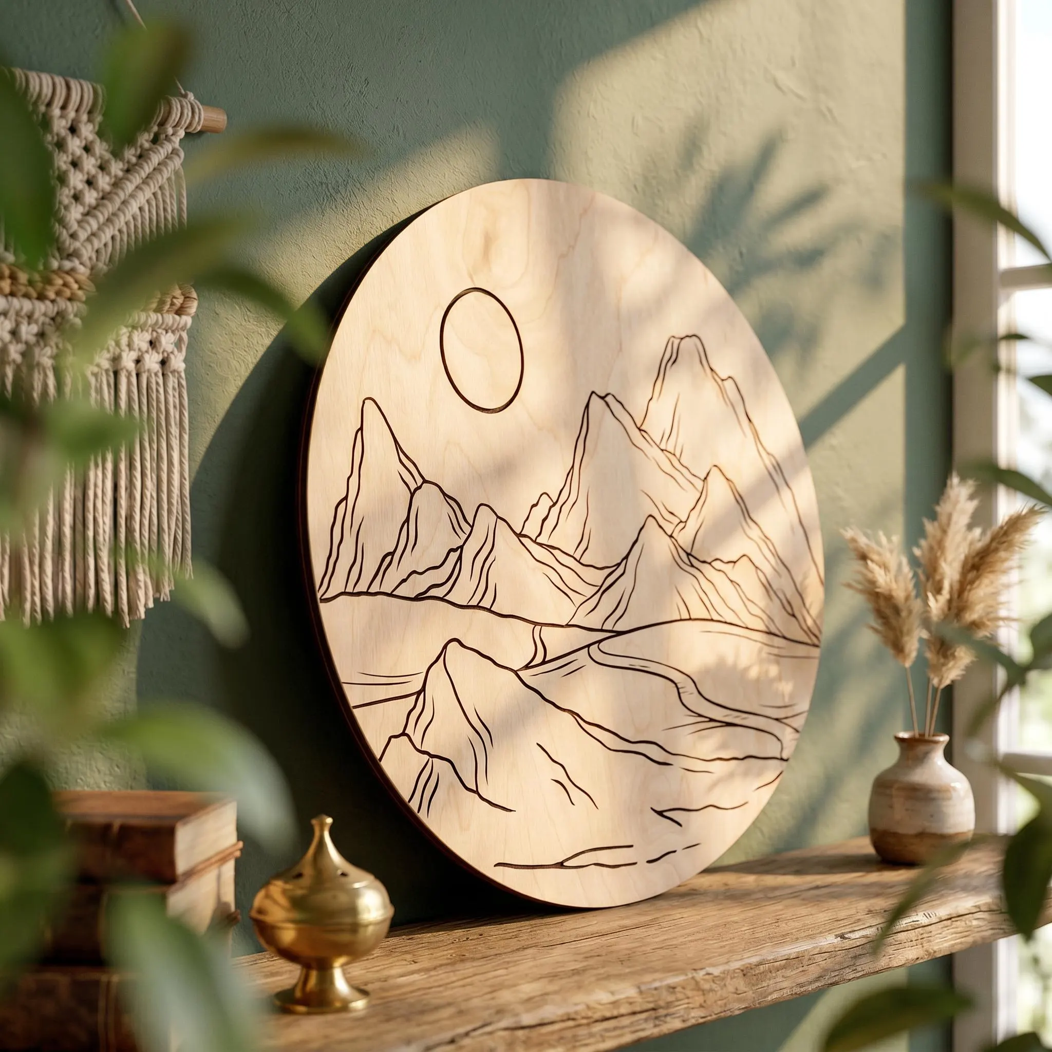 Wood Mountain Art, Mountain Wall Art, Mountain Wood Sign, Round Mountain Art, Circle Mountain Art, Wooden Wall Art, Wood Wall Panel