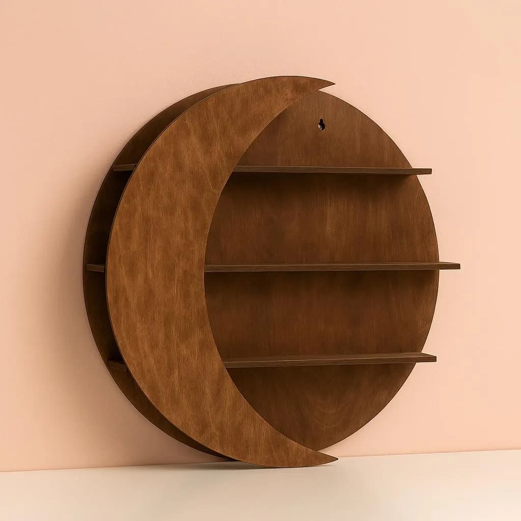 Witchy wall shelf, Moon wall shelf,Round wall shelf,Crystal shelf,Curio shelf wood,Trinket shelf,Wooden display shelf,Witchy decor furniture