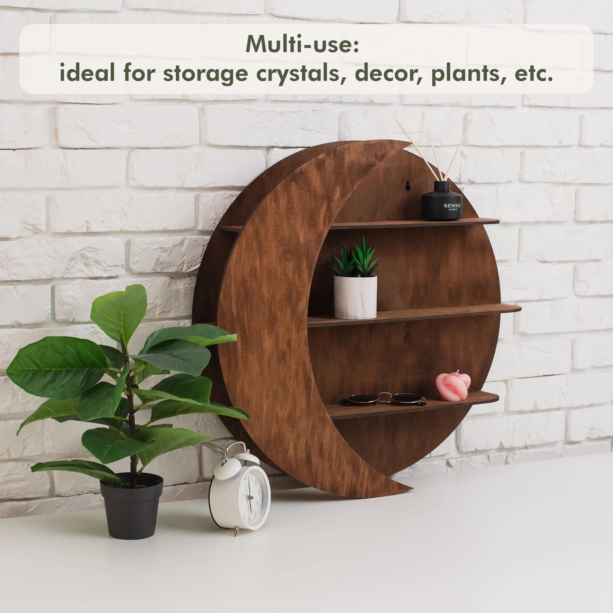 Witchy wall shelf, Moon wall shelf,Round wall shelf,Crystal shelf,Curio shelf wood,Trinket shelf,Wooden display shelf,Witchy decor furniture - image 3