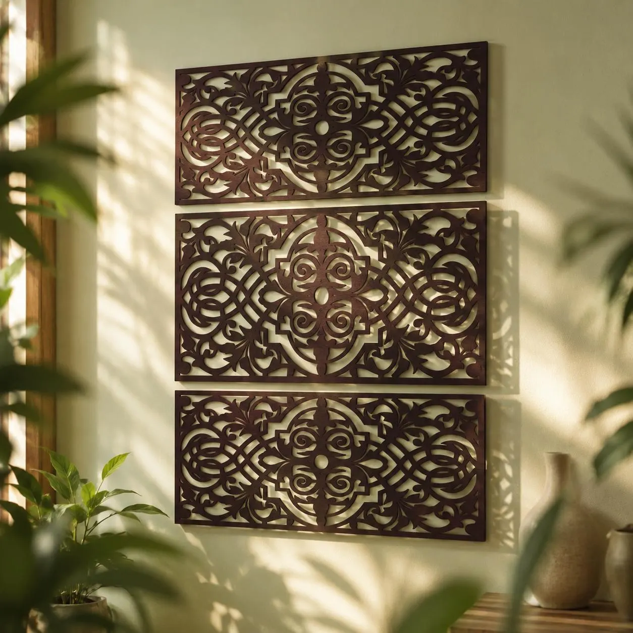 Moroccan Wall Panel, 3 Panel Wall Art, Boho Wood Wall Art, Islamic Wall Decor, Geometric Wall Art, Wooden Wall Panel, Wall Art Set