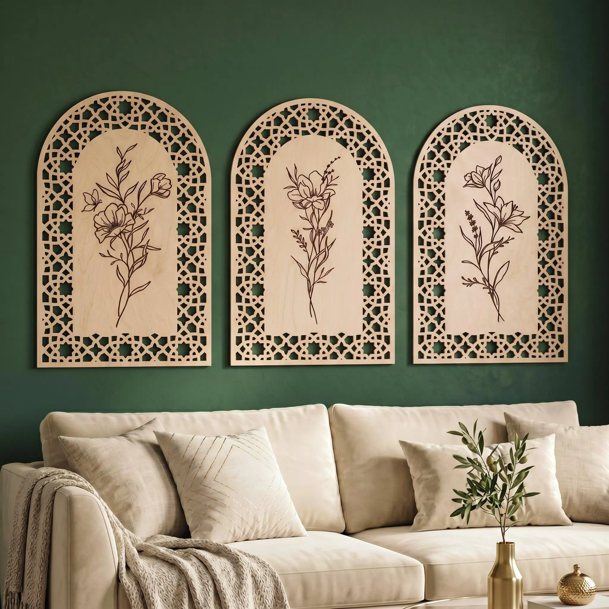 Wood Floral Wall Art, Botanical Wall Art, Wood Wall Panels, 3 Panel Wall Art, Triptych Wall Art, Above Bed Decor, Boho Wood Wall Art