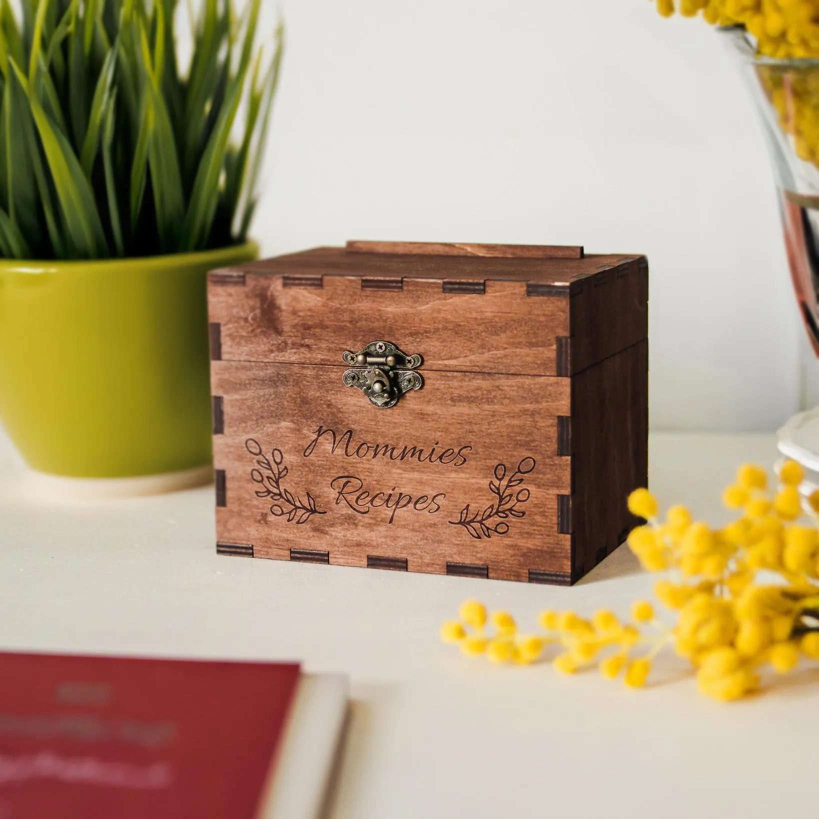 Wooden recipe box, Recipe box with dividers, Custom recipe box, Engraved recipe box 5x7, Recipe card box, Recipe organizer,Mother's day gift