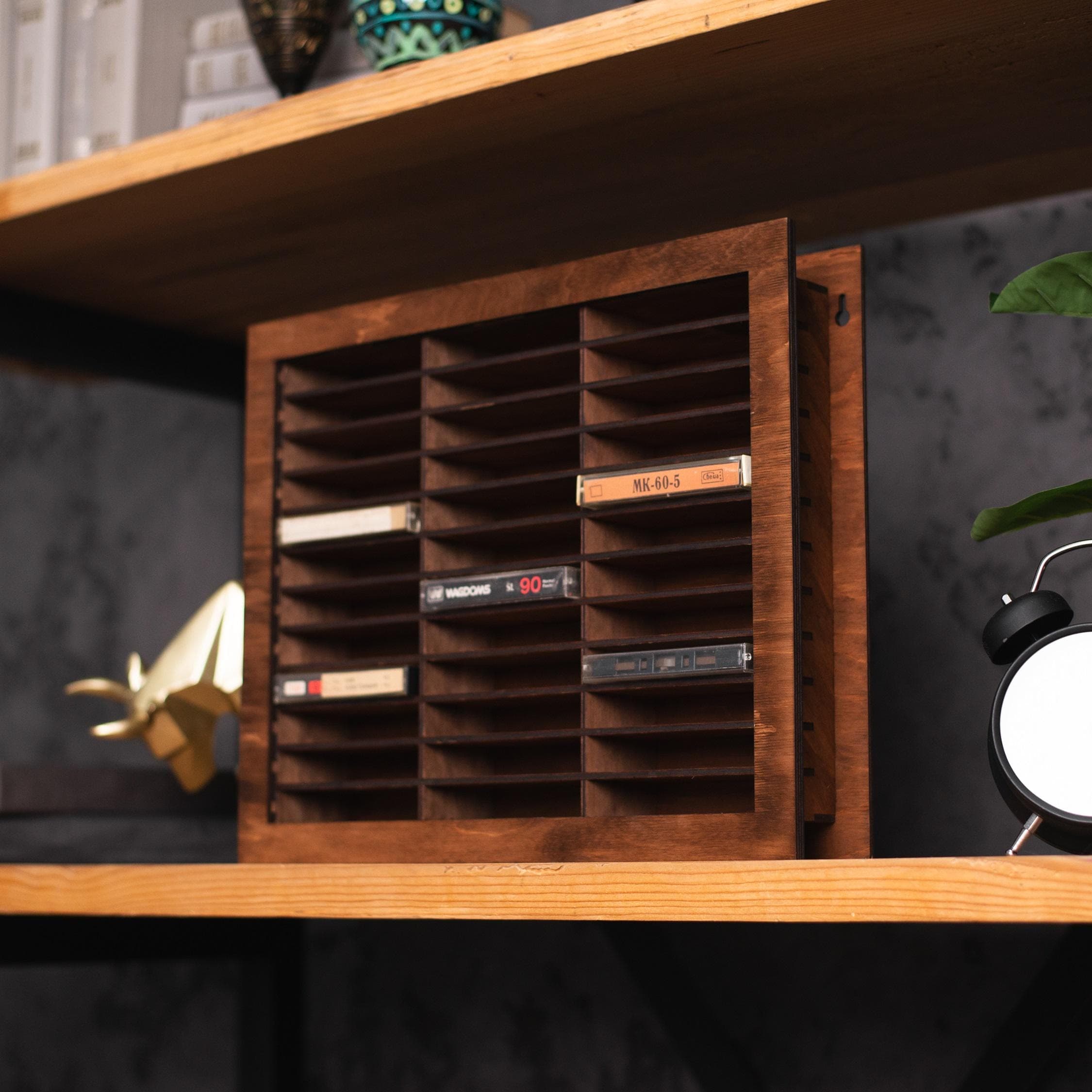 Cassette tape rack wall mount, Wooden cassette tape holder, Cassette tape desk organizer, Cassette tape storage display,Retro cassette stand
