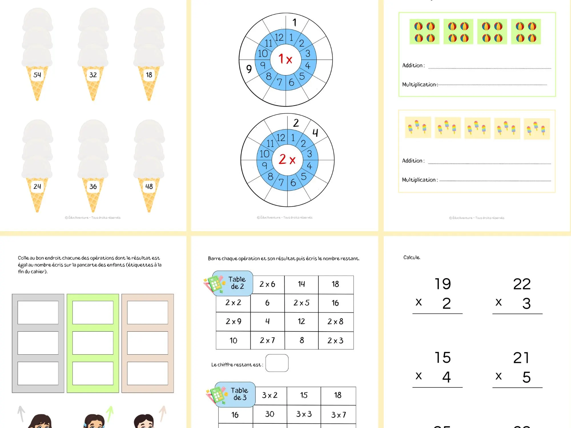 Cahier d’exercices Multiplications pour enfants – PDF imprimable 36 pages – Jeux et cartes pédagogiques - image 3