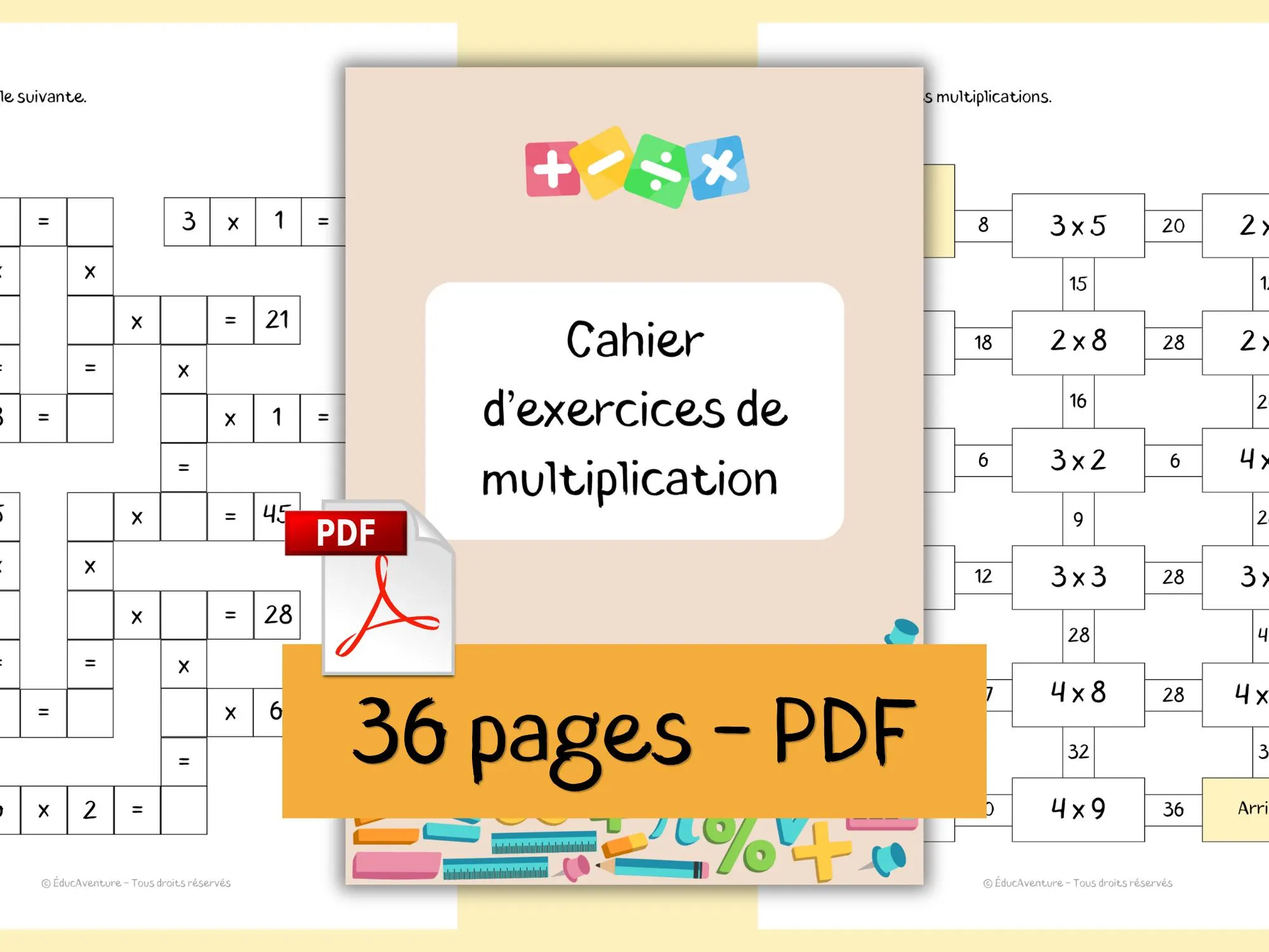 Cahier d’exercices Multiplications pour enfants – PDF imprimable 36 pages – Jeux et cartes pédagogiques - image 2