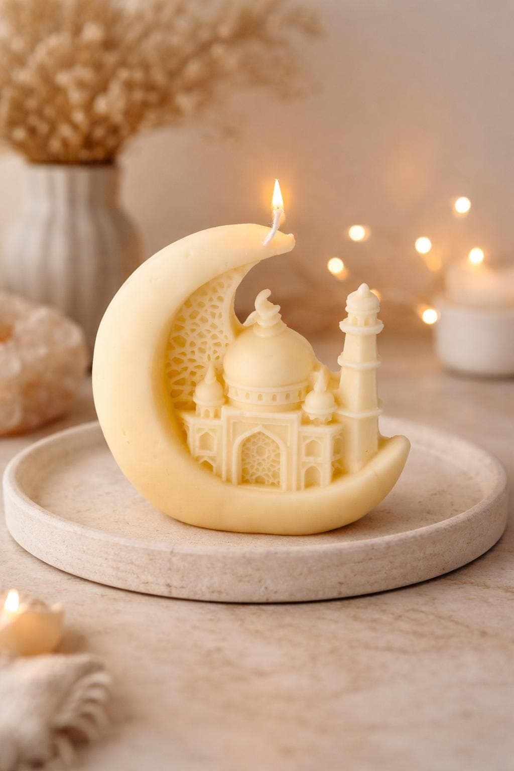 Ramadan Moon Candle | Crescent & Mosque Design | Islamic Decor | Handmade Soy Wax | Eid Gift Idea