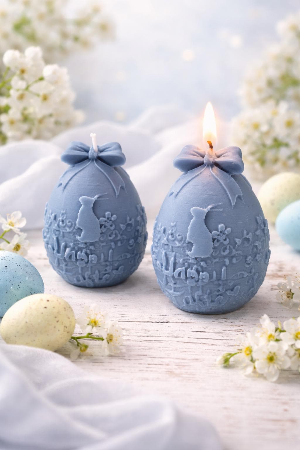 Easter Egg Candle with Bunny – Handmade Soy Wax Easter Decor