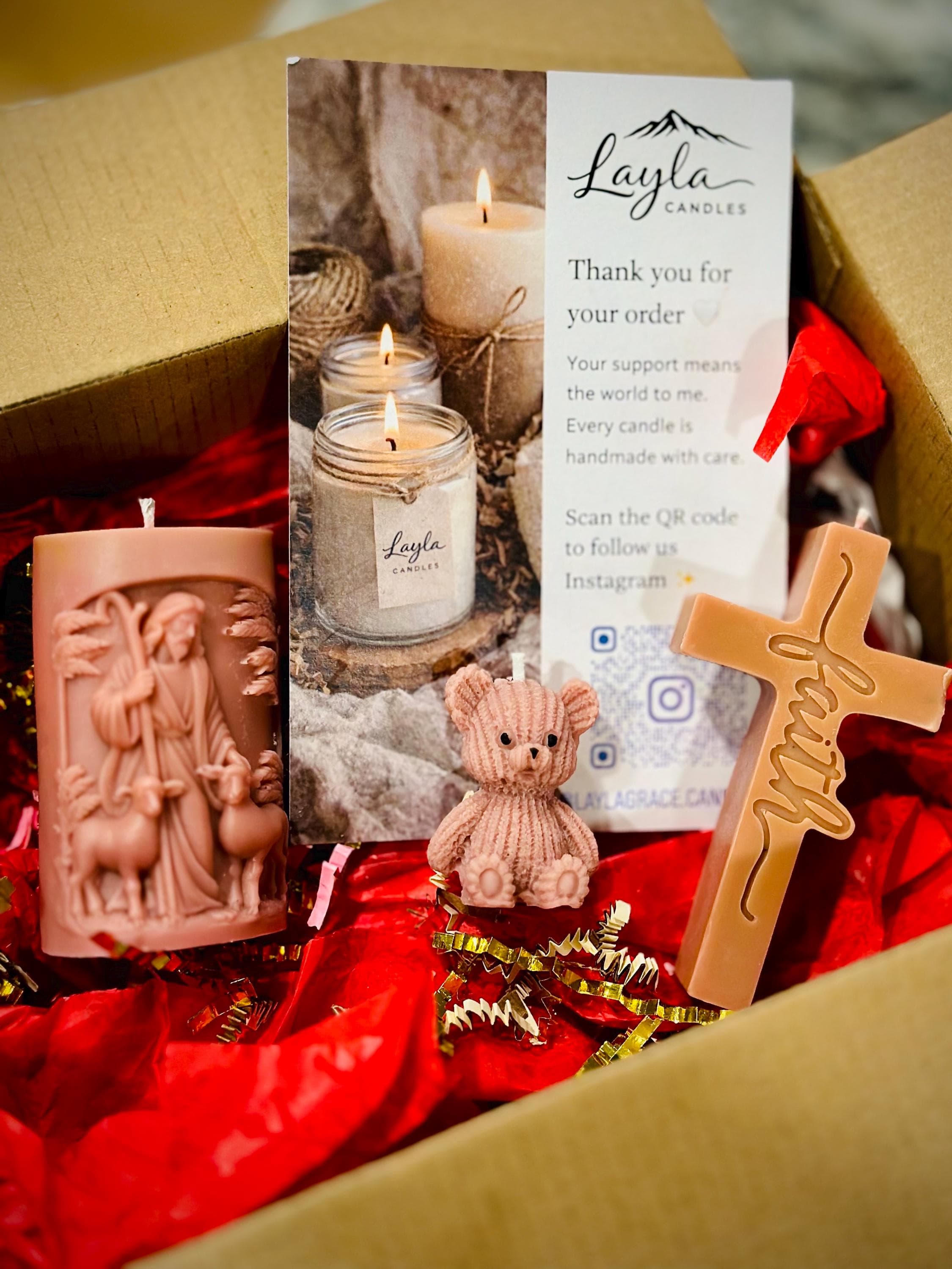 Faith Candle Set | Holy Family Candle | Cross Candle | Christian Gift Box | Religious Decor