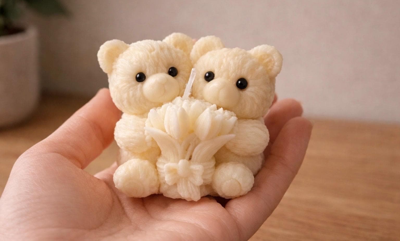 Bear Candle /Soy Handmade with Tulips, Cute Decorative Gift for her Teddy candle - image 4