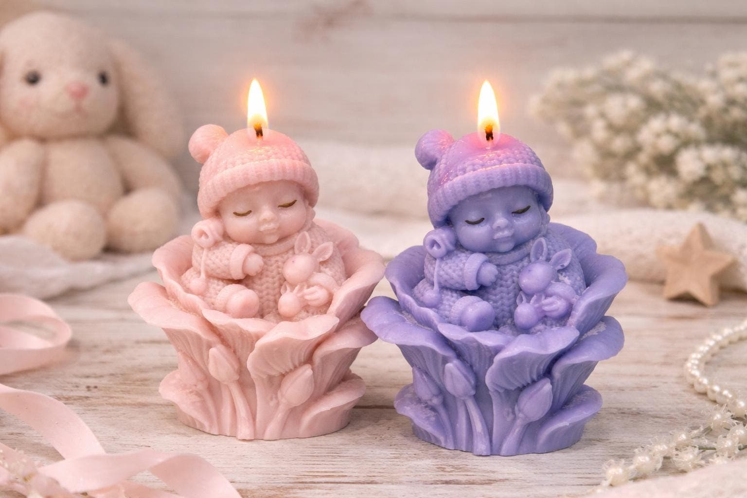 Nursery Bunny Candle | Handmade Soy Wax | Baby Shower Gift | Cute Newborn Decor - image 3