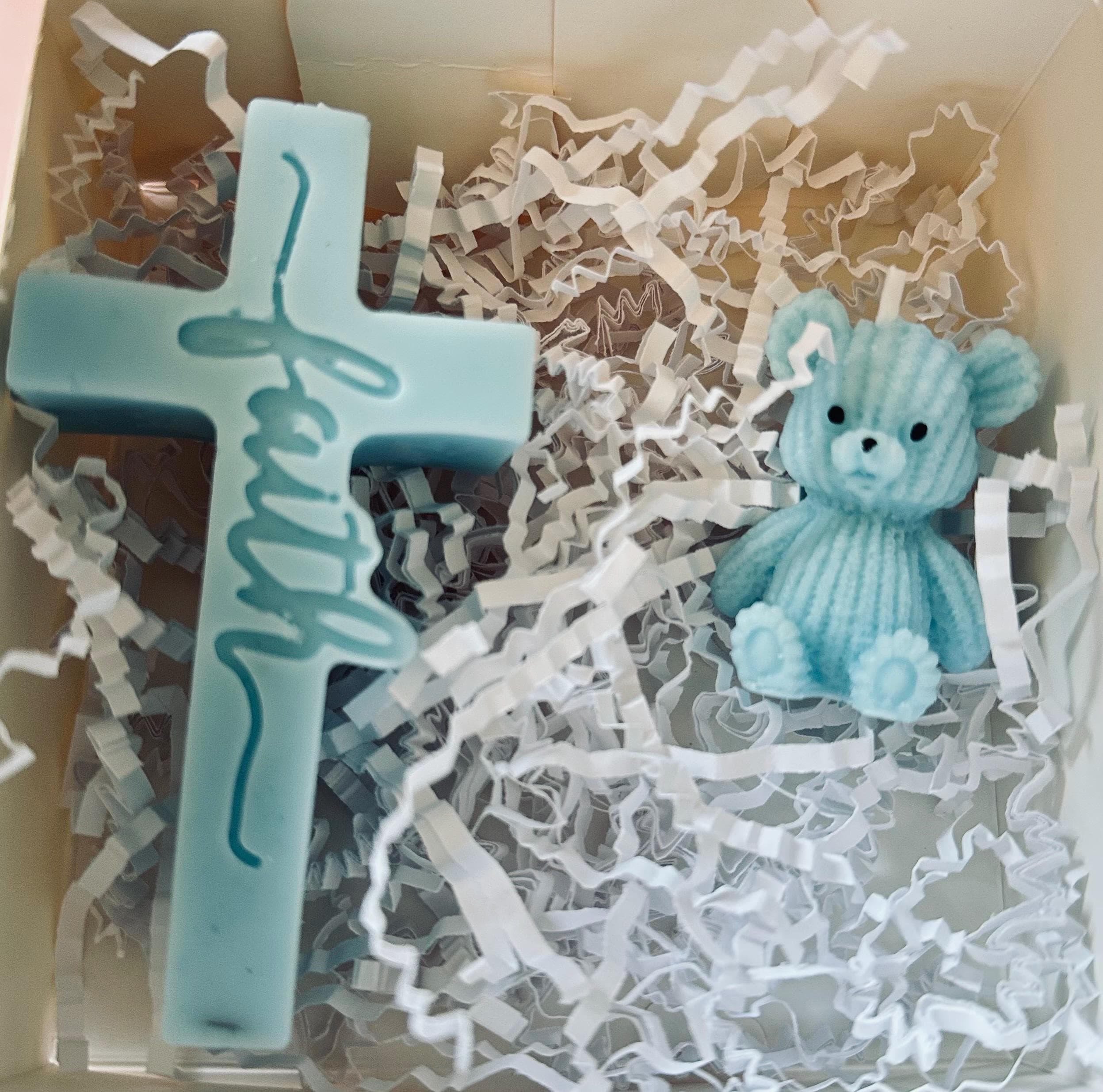 Baby Baptism Gift  Christian Candle Set  Cross Candle Teddy Bear | Handmade Soy Candes - image 3