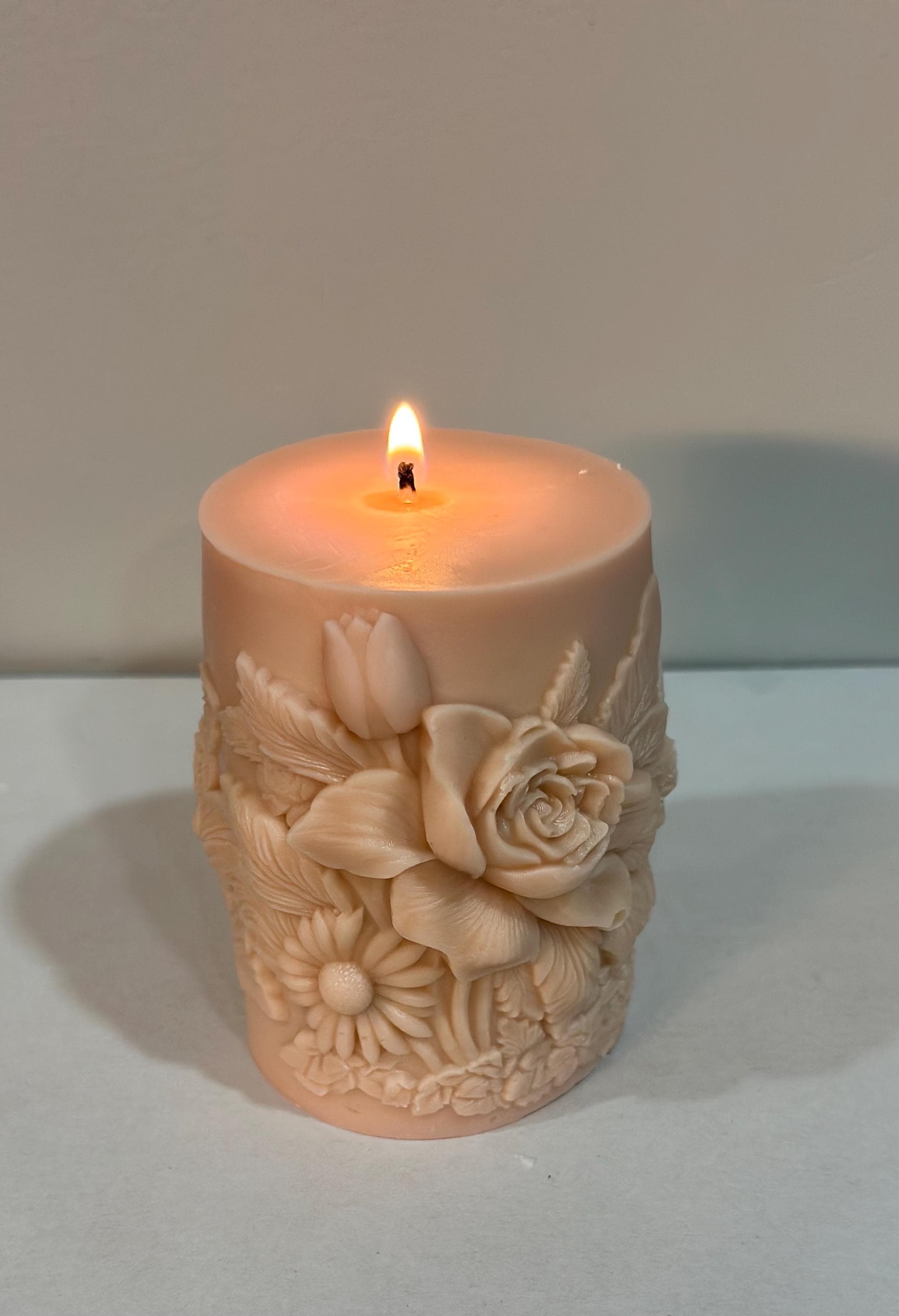 Floral Rose Candle | Handmade Pillar Candle | Elegant Home Decor - image 3